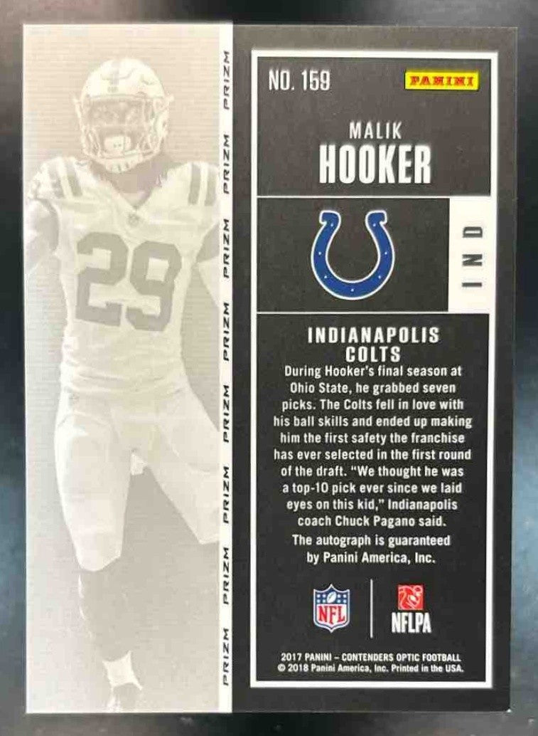 2017 Contenders Optic Malik Hooker Auto #159 RC Rookie Ticket Indianapolis Colts - Sports Cards