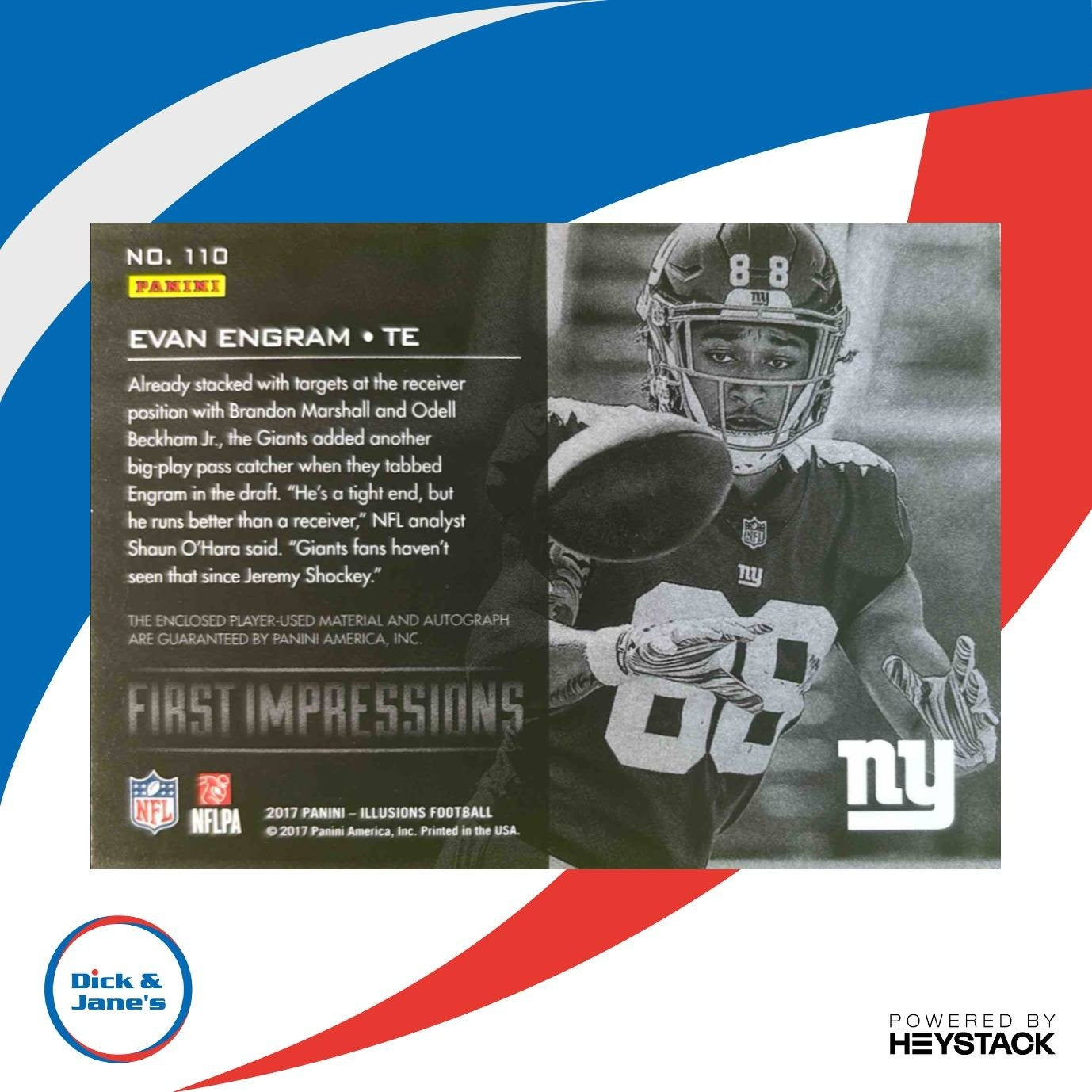 2017 Illusions Evan Engram First Impressions Memorabilia Blue Auto /100 Giants - Sports Cards