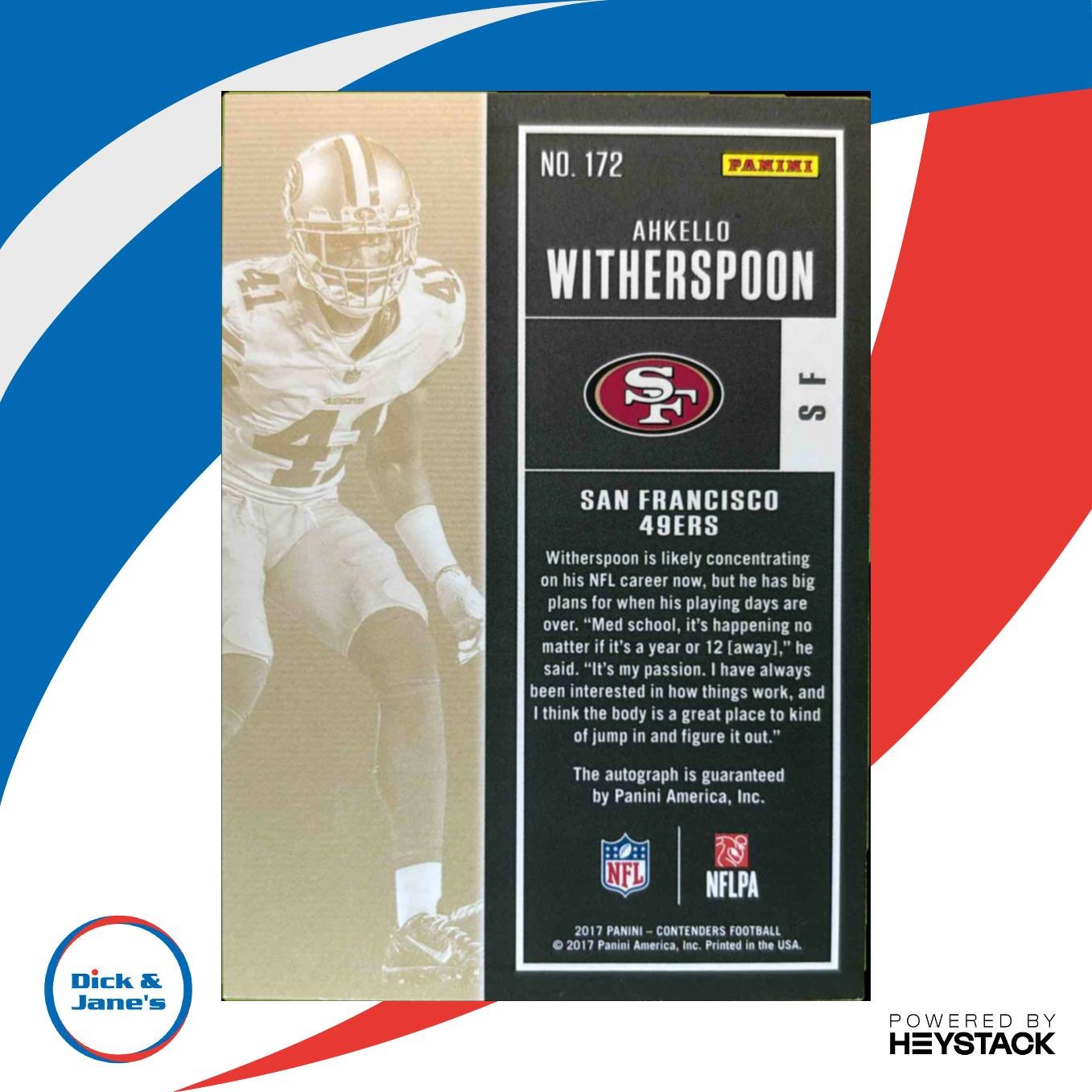 2017 Panini Contenders Ahkello Witherspoon #172 RC Rookie Ticket Auto 49ers - Sports Cards