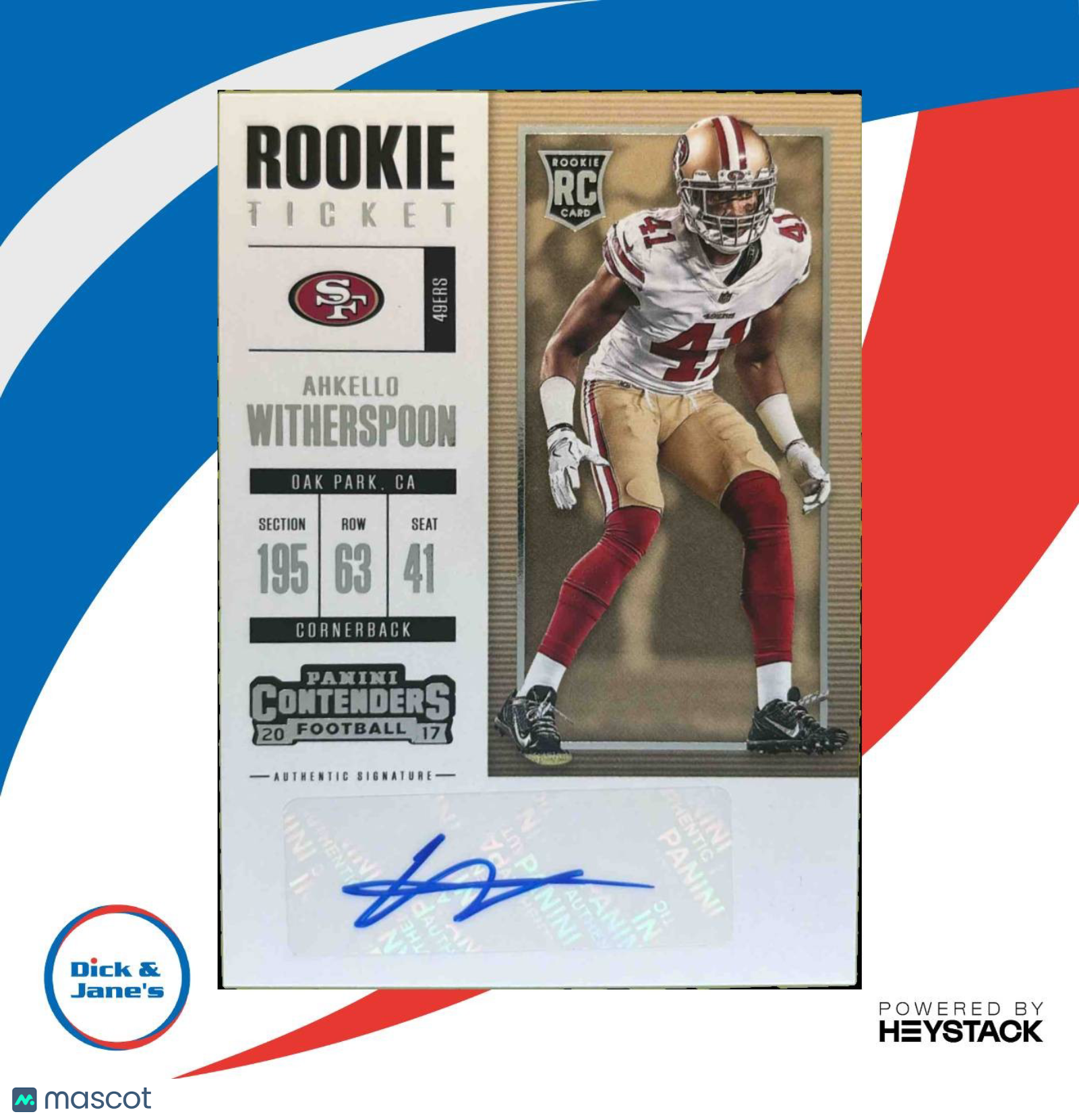 2017 Panini Contenders Ahkello Witherspoon #172 RC Rookie Ticket Auto 49ers - Sports Cards