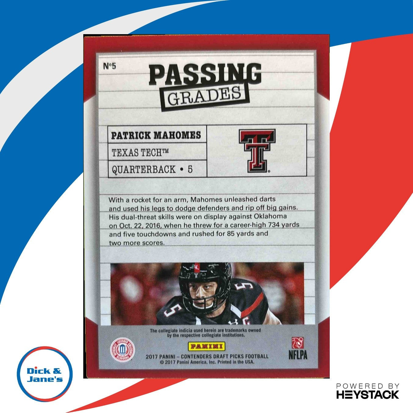 2017 Panini Contenders Draft Picks Patrick Mahomes II Passing Grades #5 RC - Sports Cards