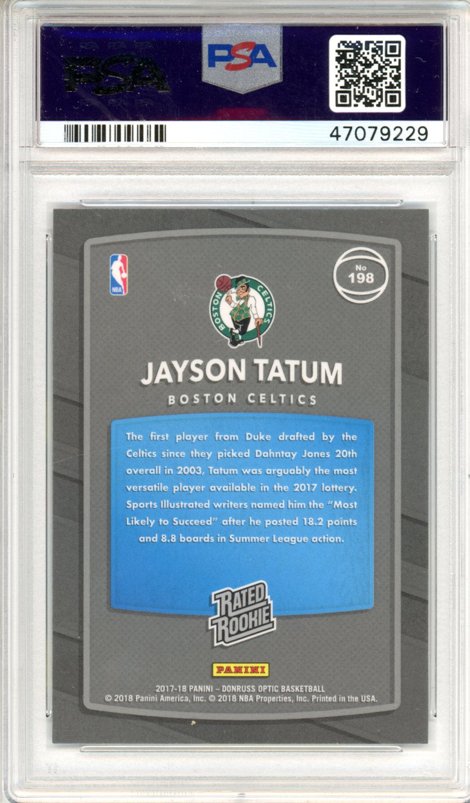 2017 Panini Donruss Optic Jayson Tatum Red Yellow #198 PSA 9 - Graded Sports Cards