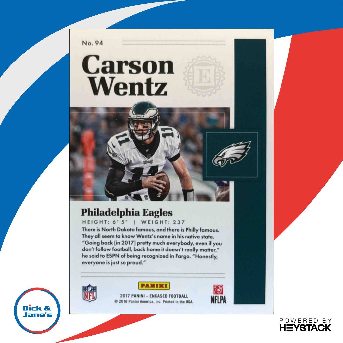 2017 Panini Encased Carson Wentz #94 Philadelphia Eagles - Sports Cards