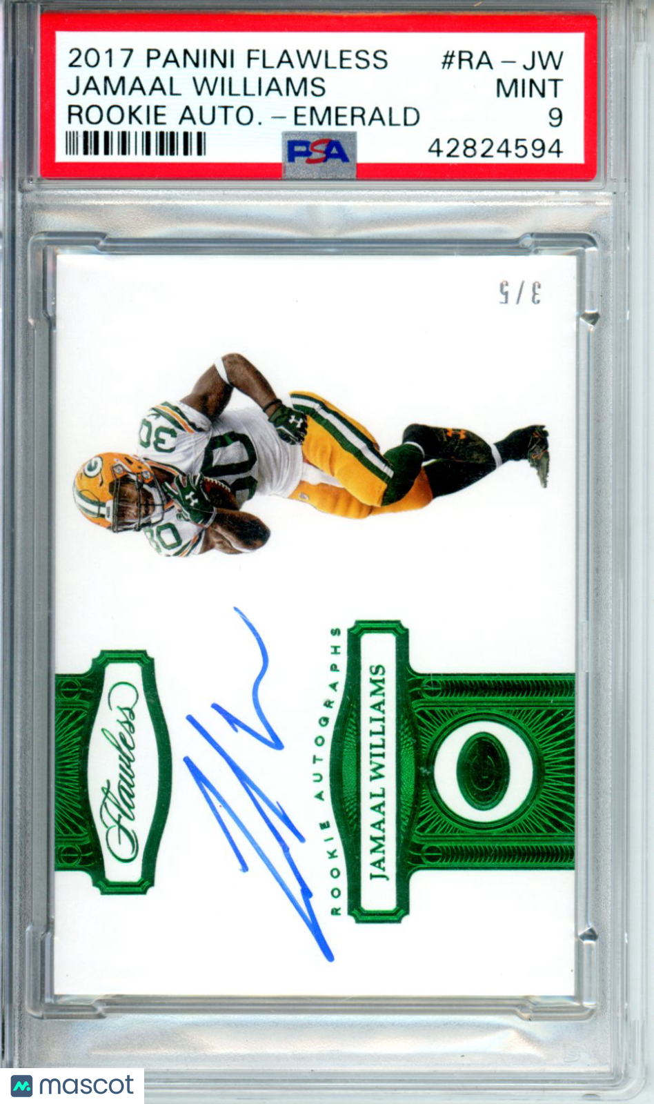 2017 Panini Flawless Rookie Autograph Jamaal Williams Autograph Emerald /5 PSA 9 Graded Sports Cards