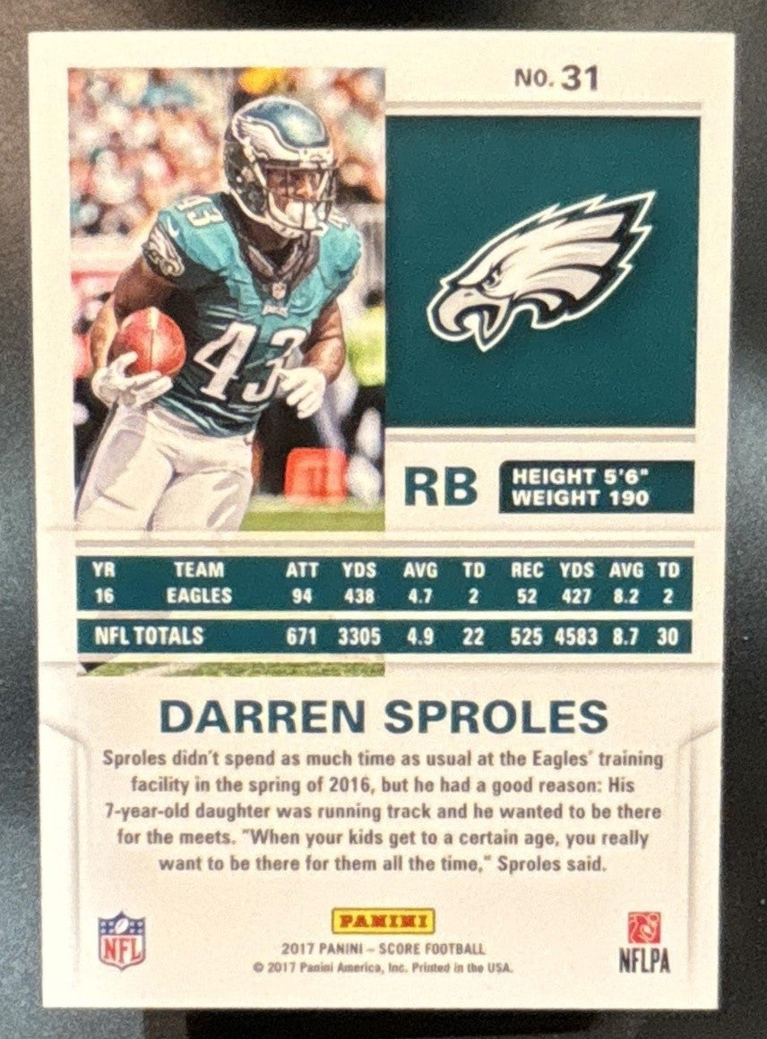 2017 Panini Score Darren Sproles Artist’s Proof /35 #31 Philadelphia Eagles - Sports Cards