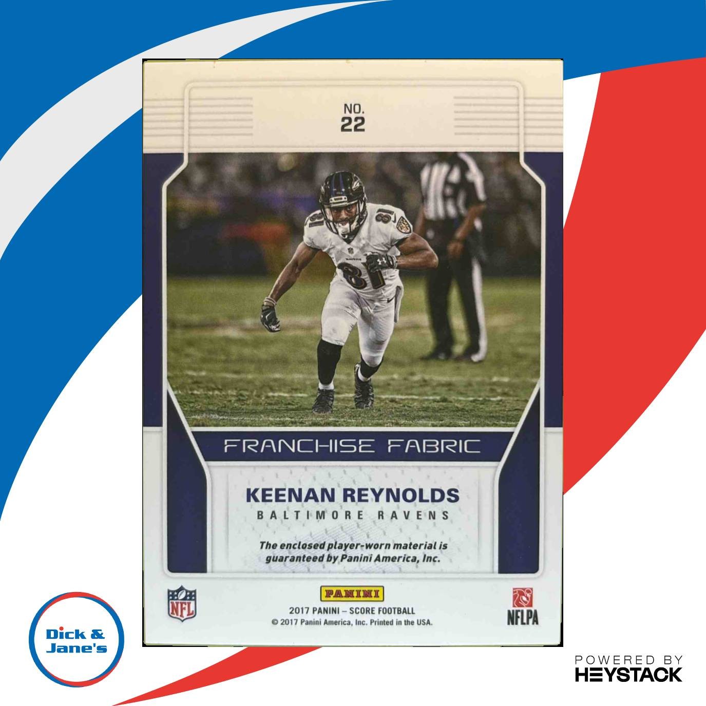 2017 Panini Score Keenan Reynolds Franchise Fabric #22 Baltimore Ravens - Sports Cards