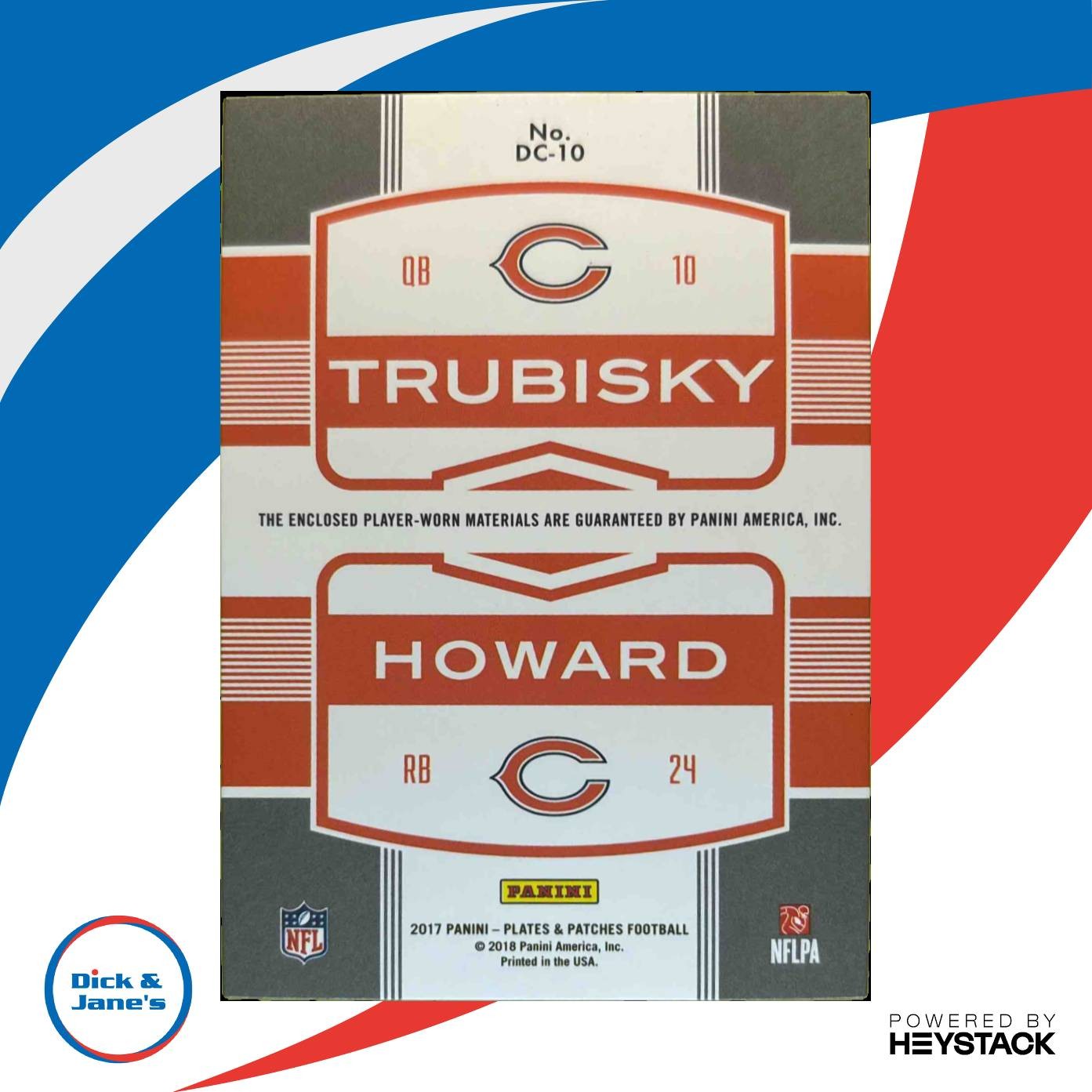 2017 Plates & Patches Jordan Howard Mitchell Trubisky Double Coverage Green 4/10 - Sports Cards
