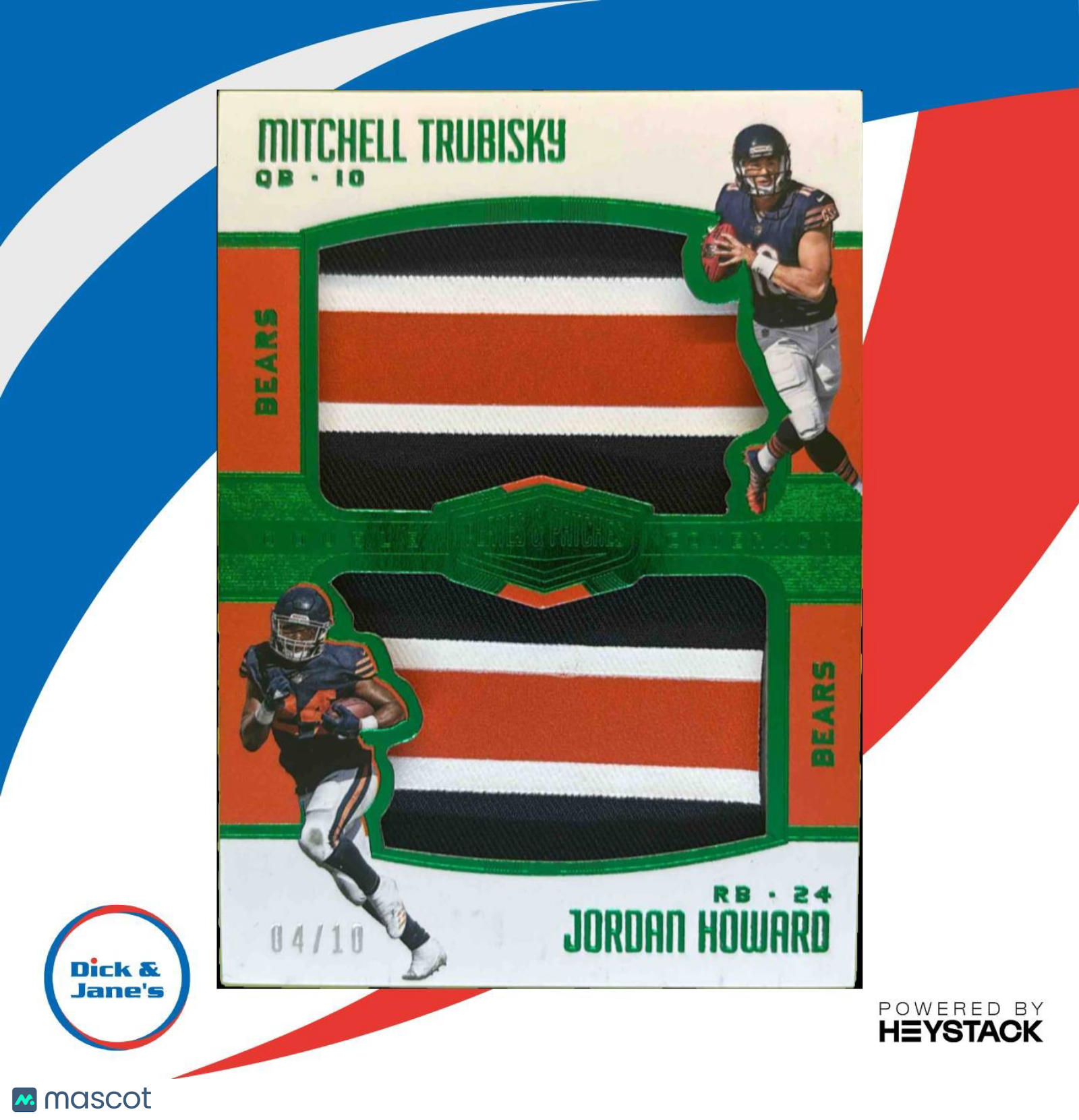 2017 Plates & Patches Jordan Howard Mitchell Trubisky Double Coverage Green 4/10 - Sports Cards