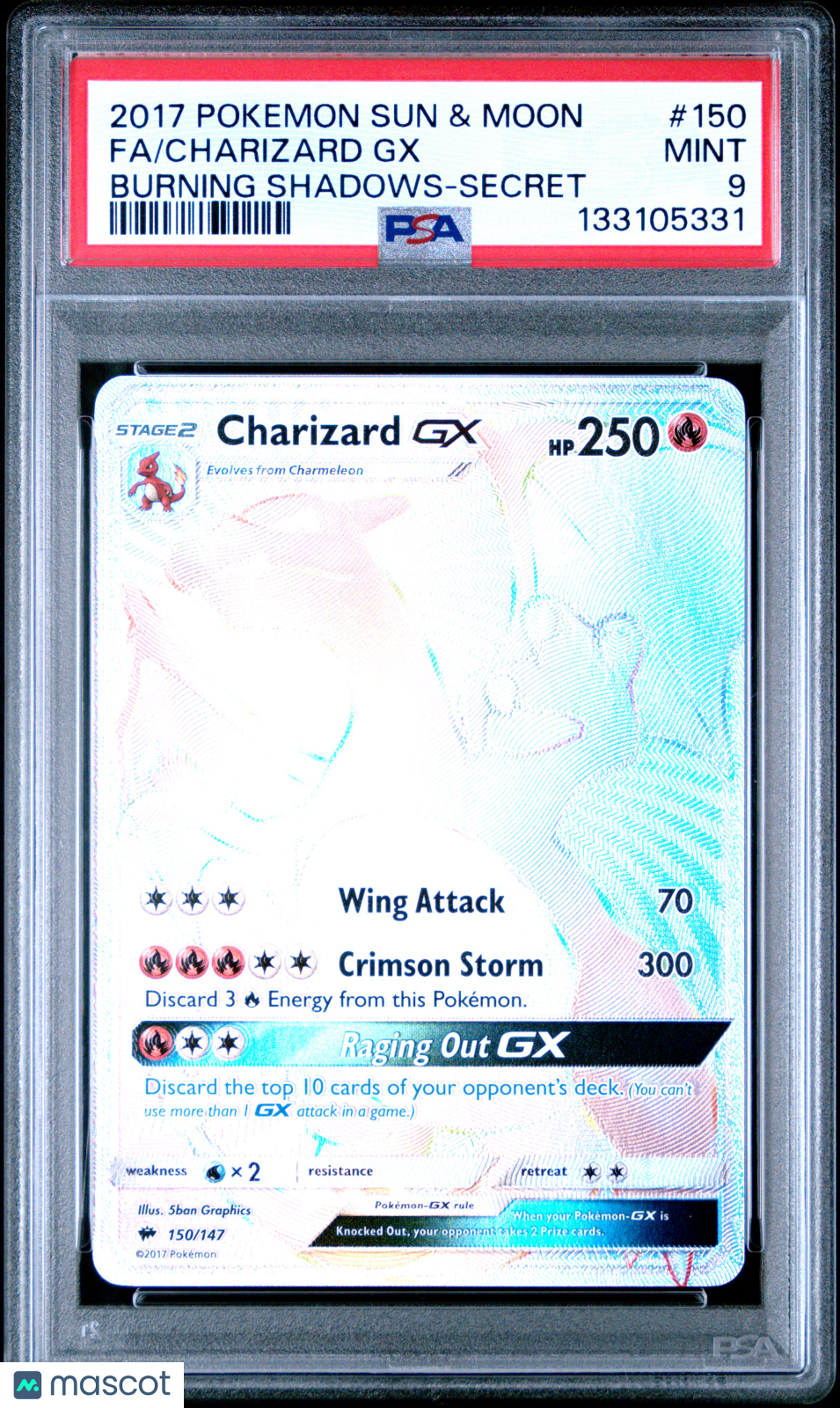 2017 Pokemon Sun & Moon Burning Shadows Charizard GX #150 FA Secret PSA 9 MINT - Graded TCG/CCG