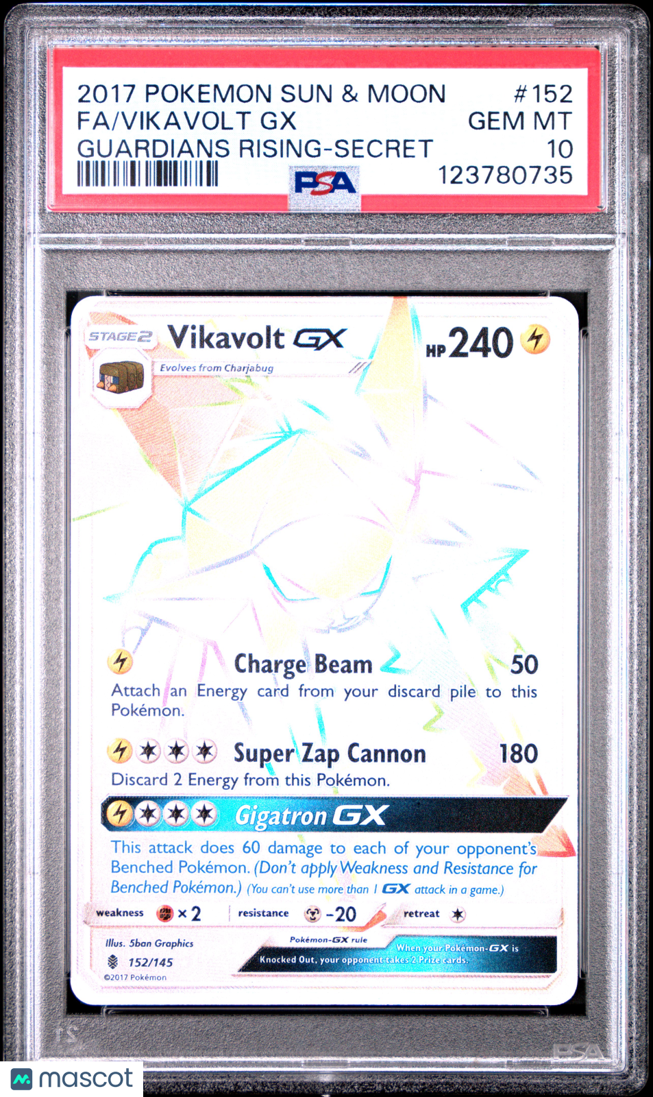 2017 Pokemon Sun & Moon Guardians Rising Vikavolt GX #152 Secret FA PSA 10 GEM - Graded TCG/CCG