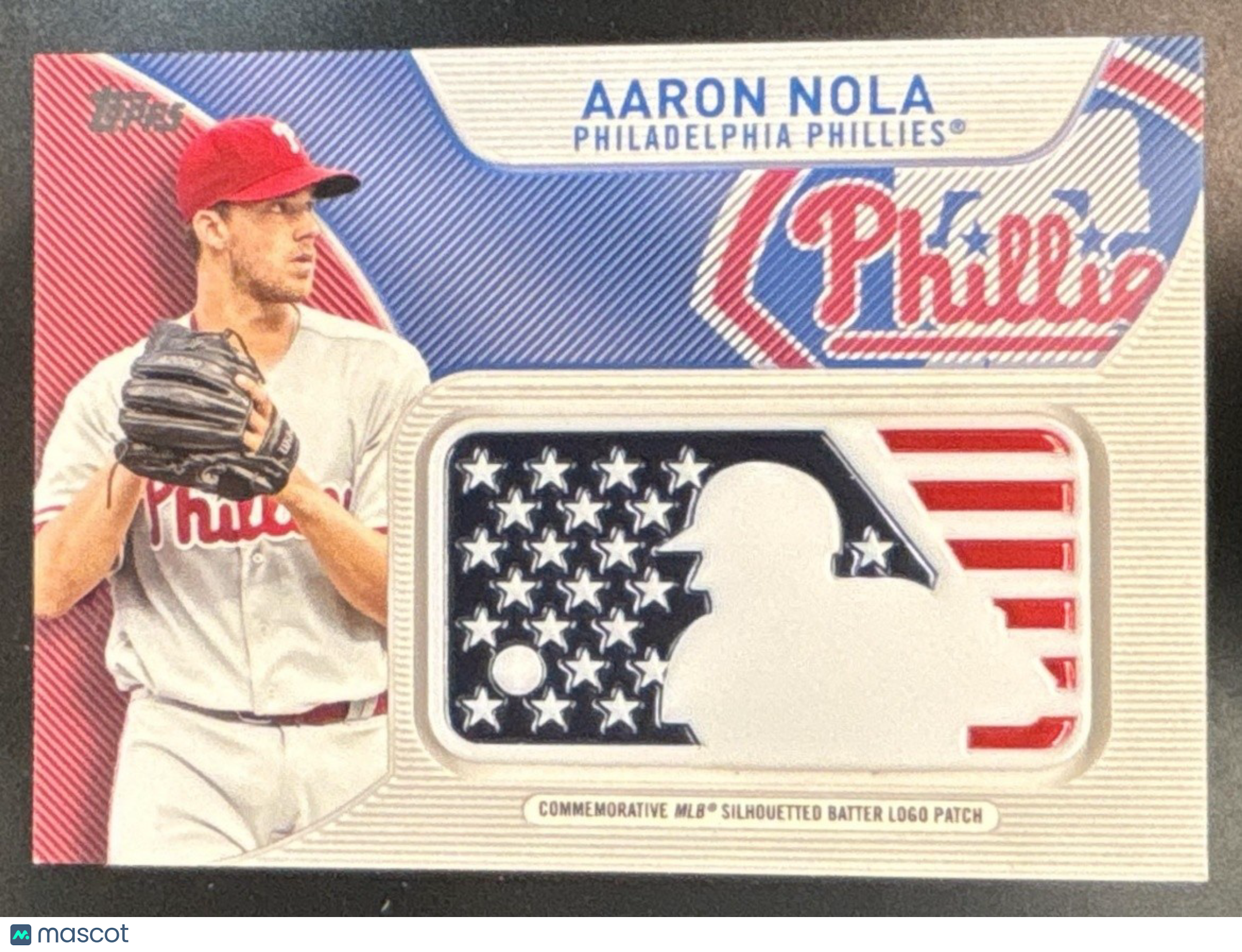 2017 Topps Aaron Nola Independence Day Commemorative MLB Logo Phillies - Sports Cards