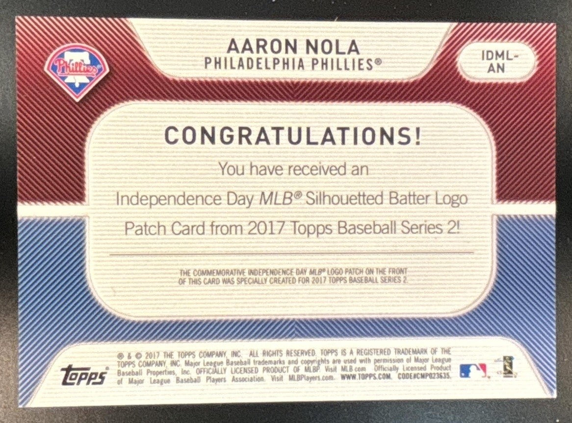 2017 Topps Aaron Nola Independence Day Commemorative MLB Logo Phillies - Sports Cards