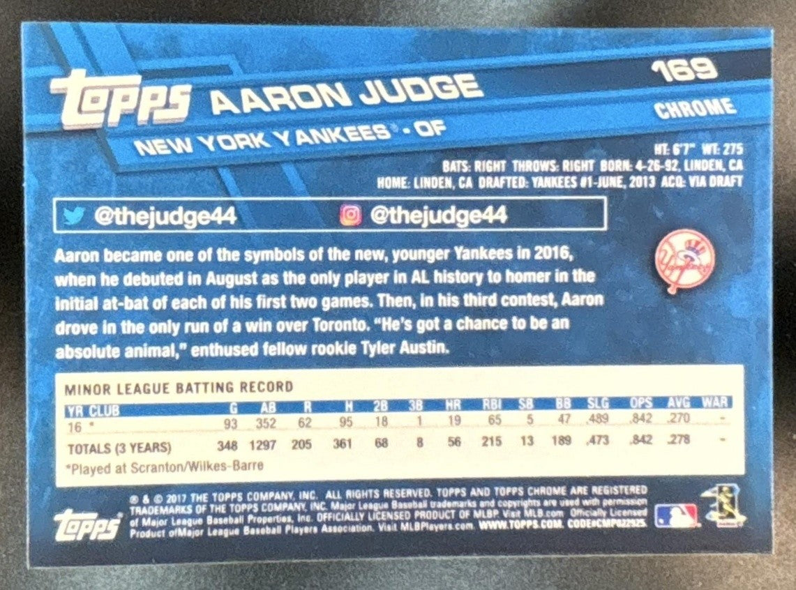 2017 Topps Chrome Aaron Judge #169 RC New York Yankees - Sports Cards