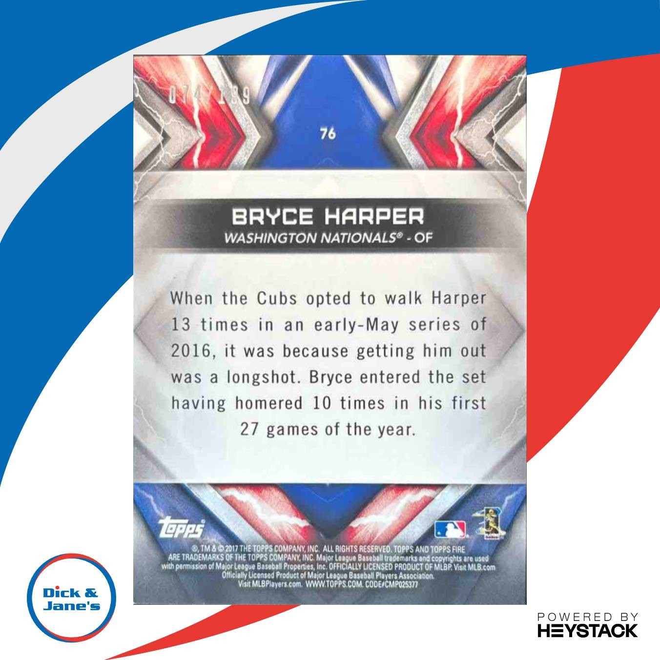 2017 Topps Fire Bryce Harper Green 74/199 #76 Washington Nationals - Sports Cards