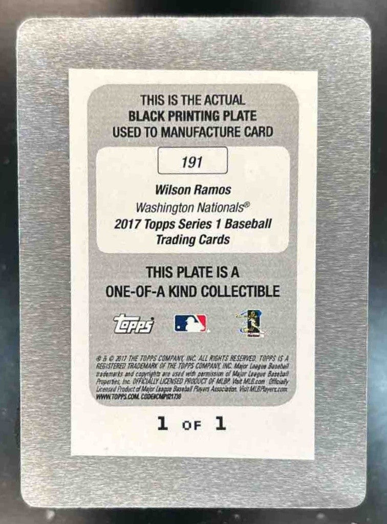 2017 Topps Wilson Ramos Printing Plate Black 1/1 #191 Washington Nationals - Sports Cards