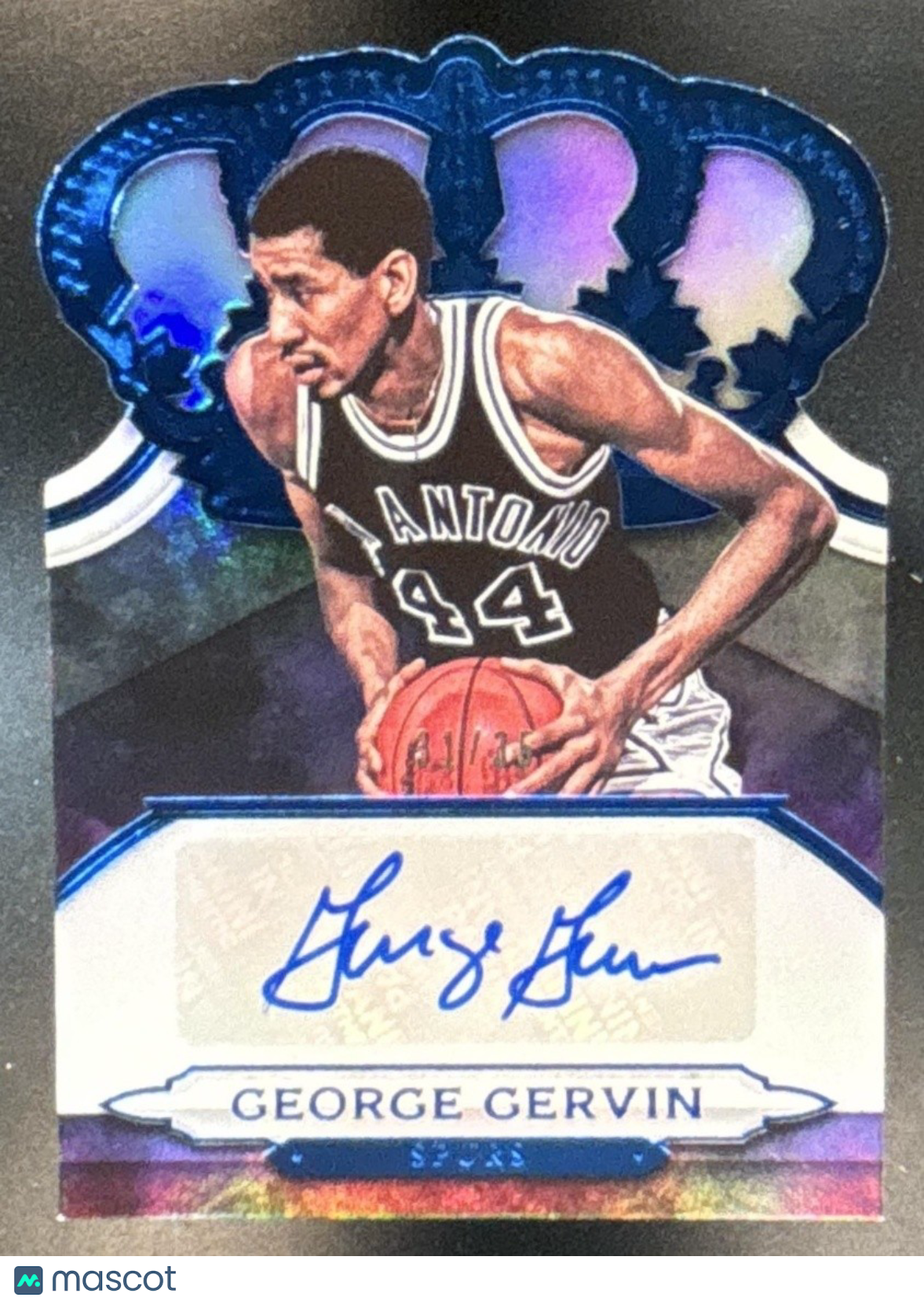 2018-19 Panini Crown Royale George Gervin Auto Blue /35 San Antonio Spurs - Sports Cards