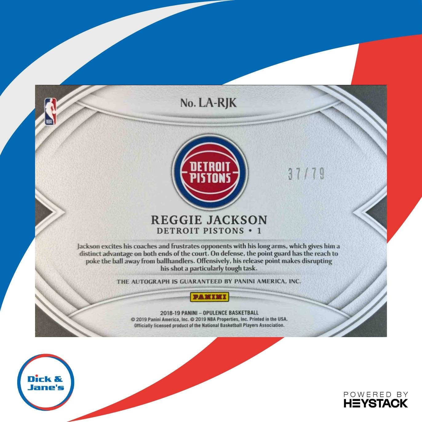 2018-19 Panini Opulence Reggie Jackson Luxurious Auto /79 Detroit Pistons - Sports Cards
