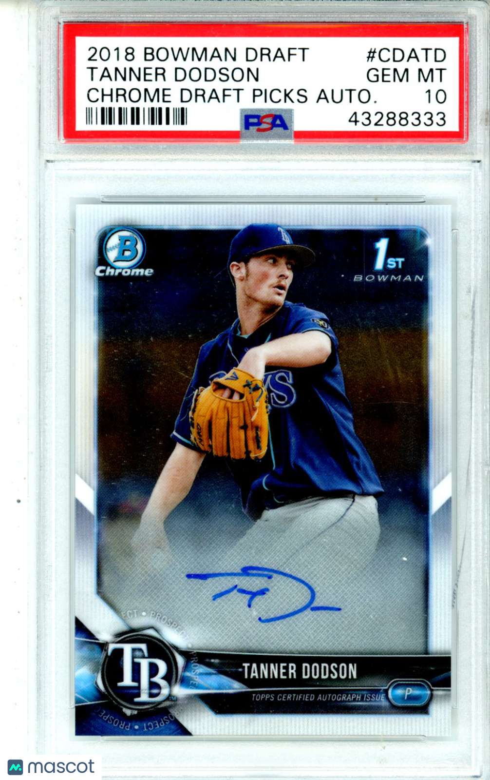2018 Bowman Draft Chrome Draft Picks Autographs Tanner Dodson #CDATD PSA 10 - Graded Sports Cards