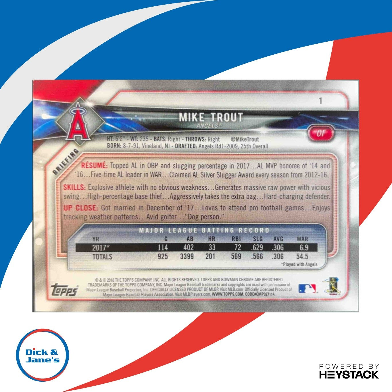 2018 Bowman Mike Trout Blue 85/150 #1 Los Angeles Angels - Sports Cards