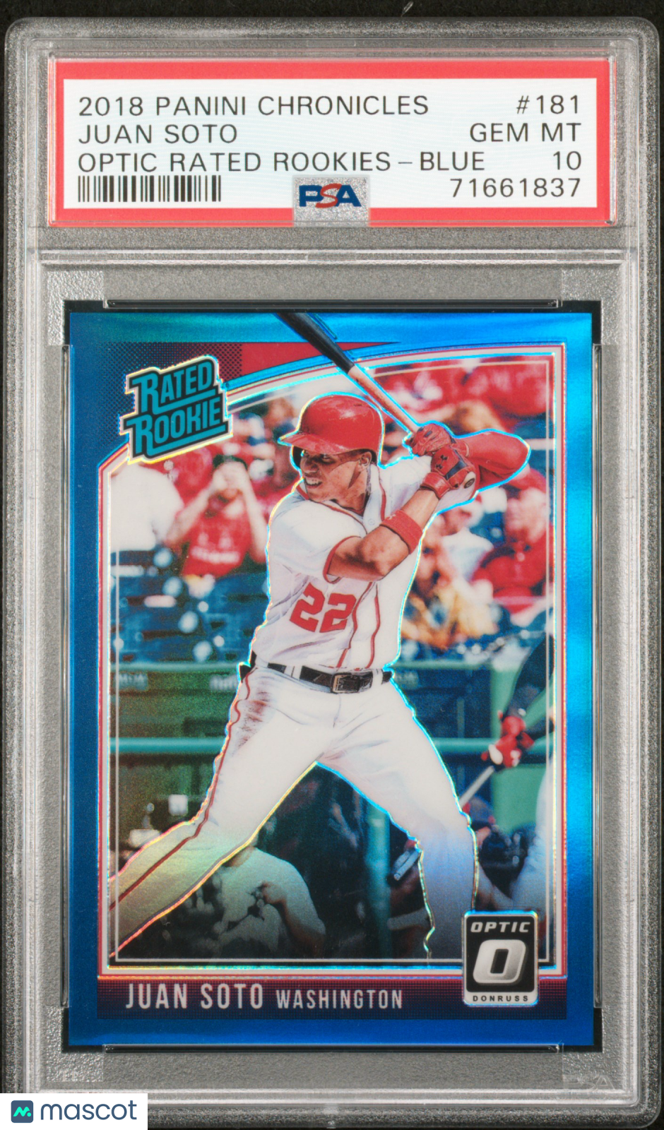 2018 Chronicles Donruss Optic Rated Rookies Juan Soto Blue /149 PSA 10 GEM MINT - Graded Sports Cards