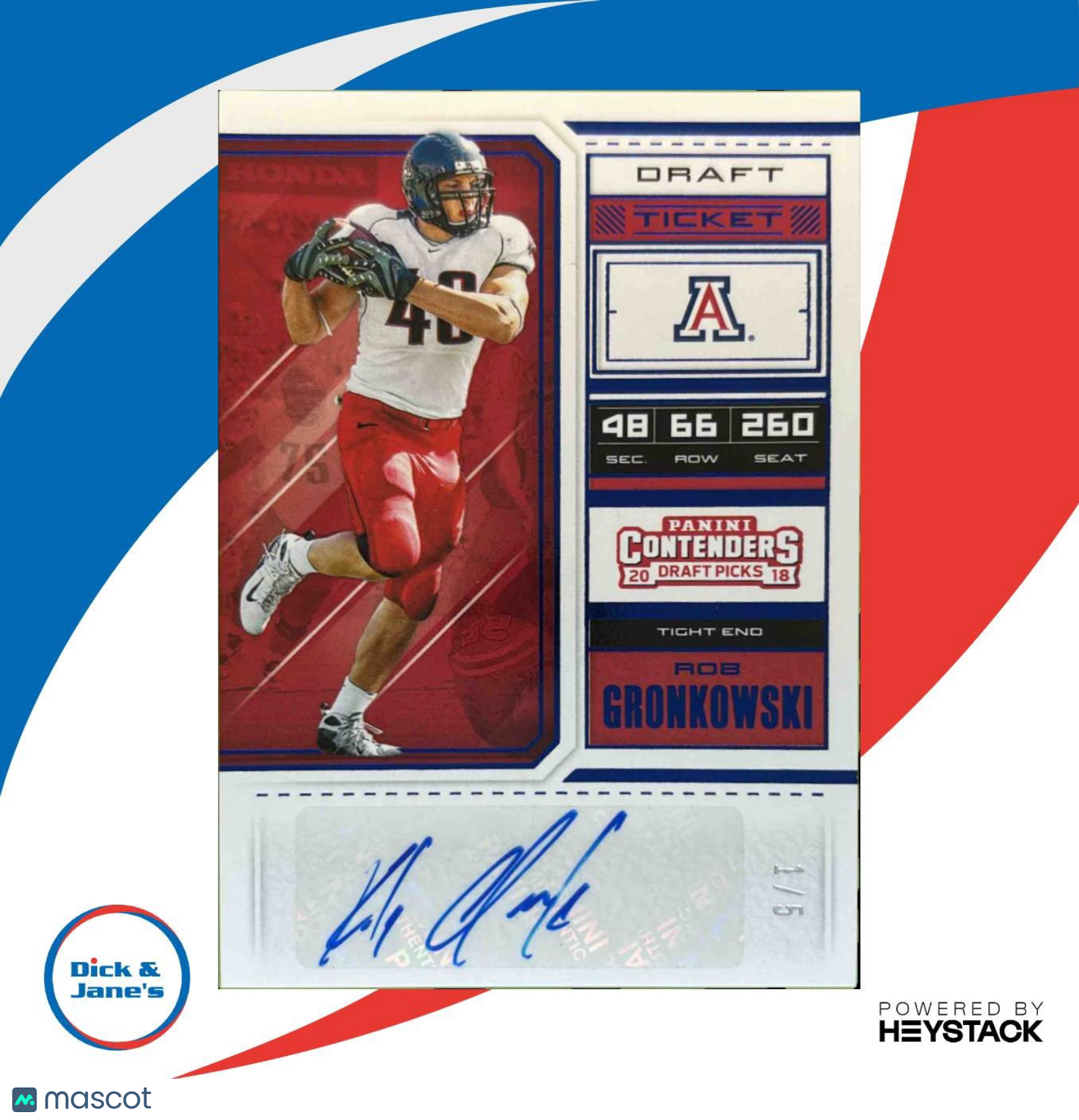 2018 Contenders Draft Rob Gronkowski Season Ticket Signatures Blue Foil 1/5 Auto - Sports Cards