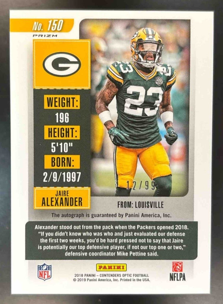 2018 Contenders Optic Jaire Alexander Purple Auto /99 #150 RC Green Bay Packers - Sports Cards