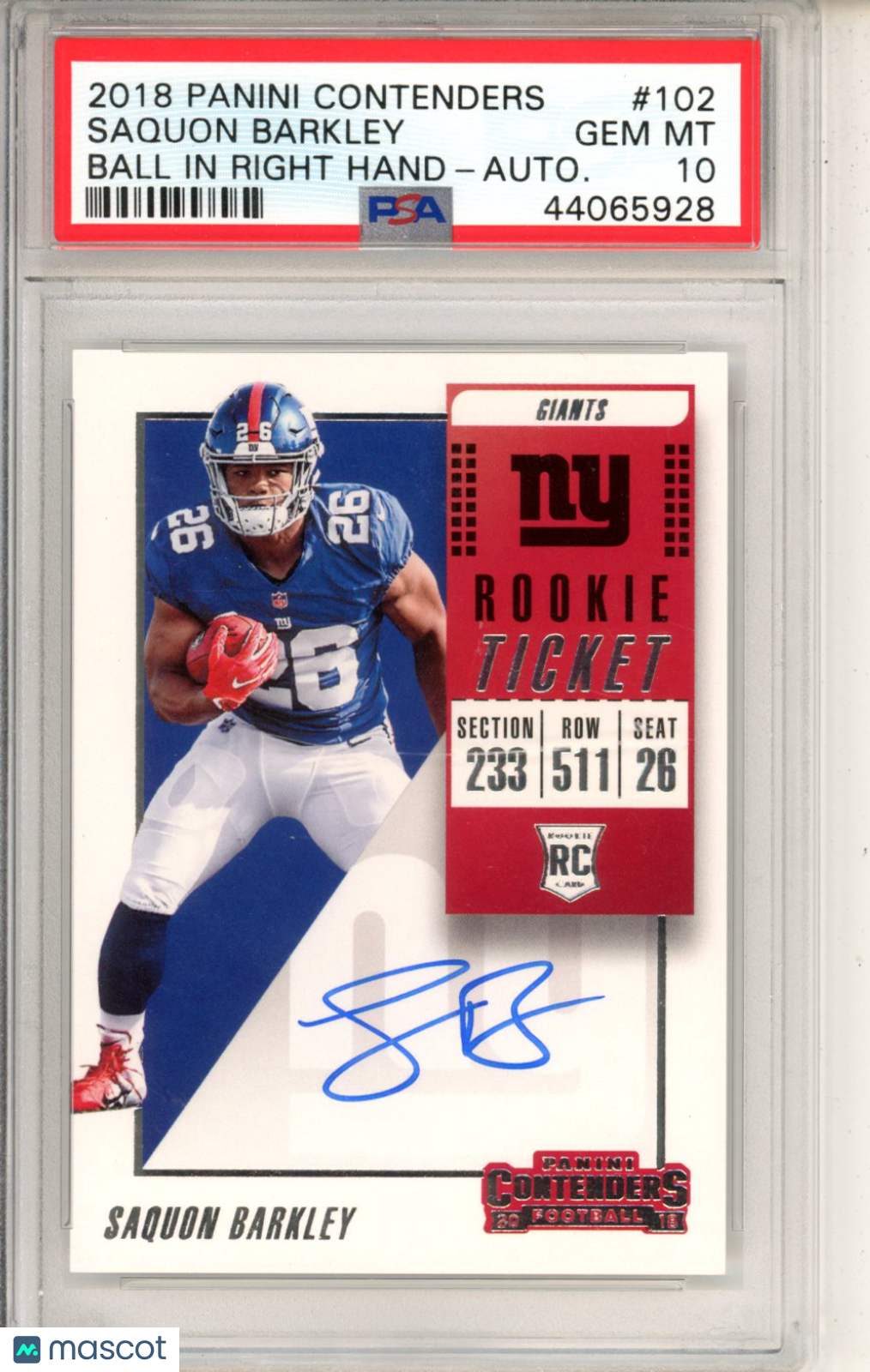 2018 Contenders Saquon Barkley Auto Rookie 102 PSA 10 GEM RIGHT HAND SP NYG - Graded Sports Cards