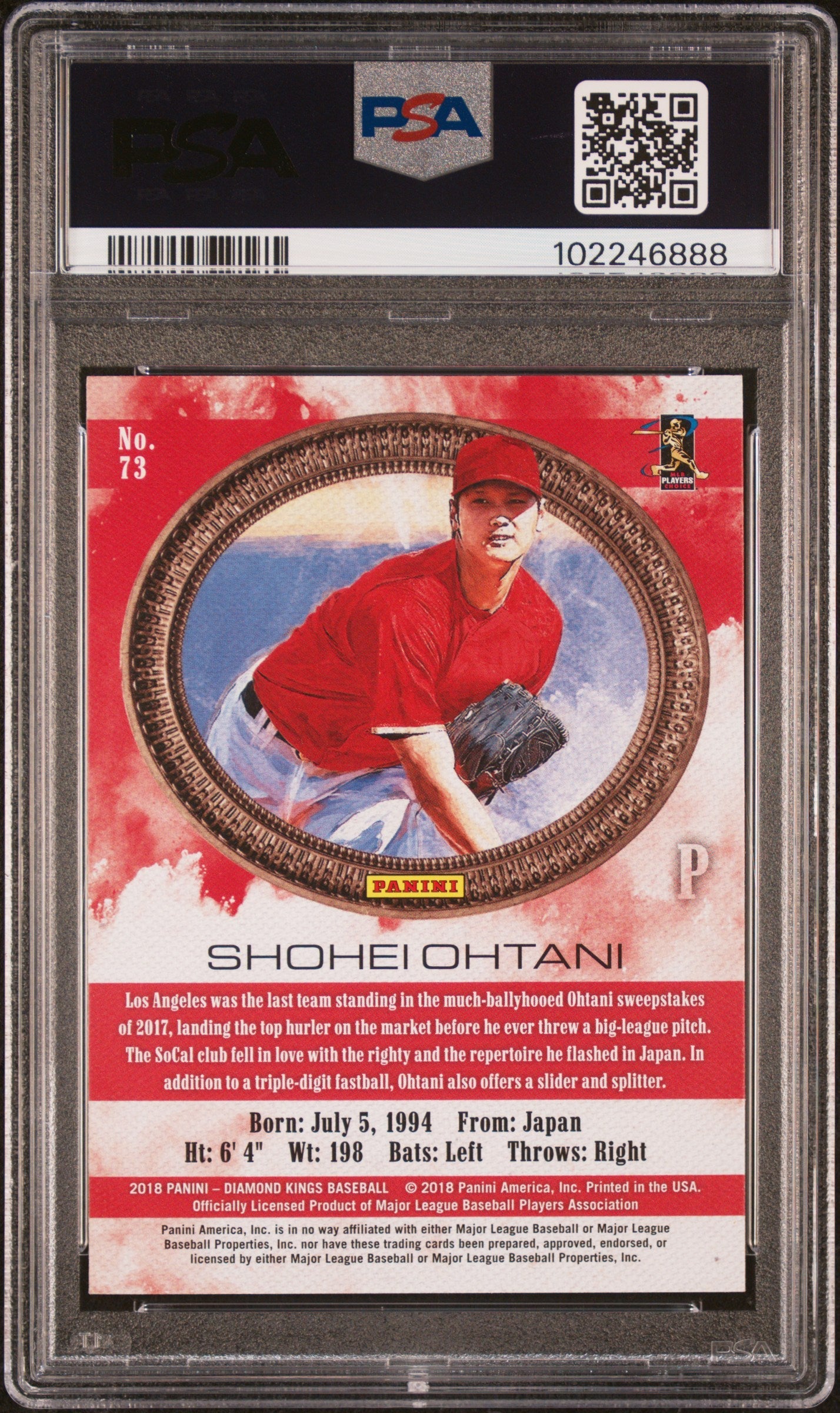 2018 Diamond Kings Shohei Ohtani Pitching No Pinstripe Rookie PSA 10 Los Angeles - Graded Sports Cards