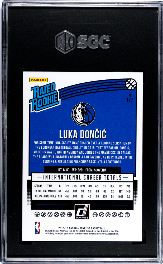 2018 Donruss Luka Doncic #177 SGC 10 Rookie - Graded Sports Cards