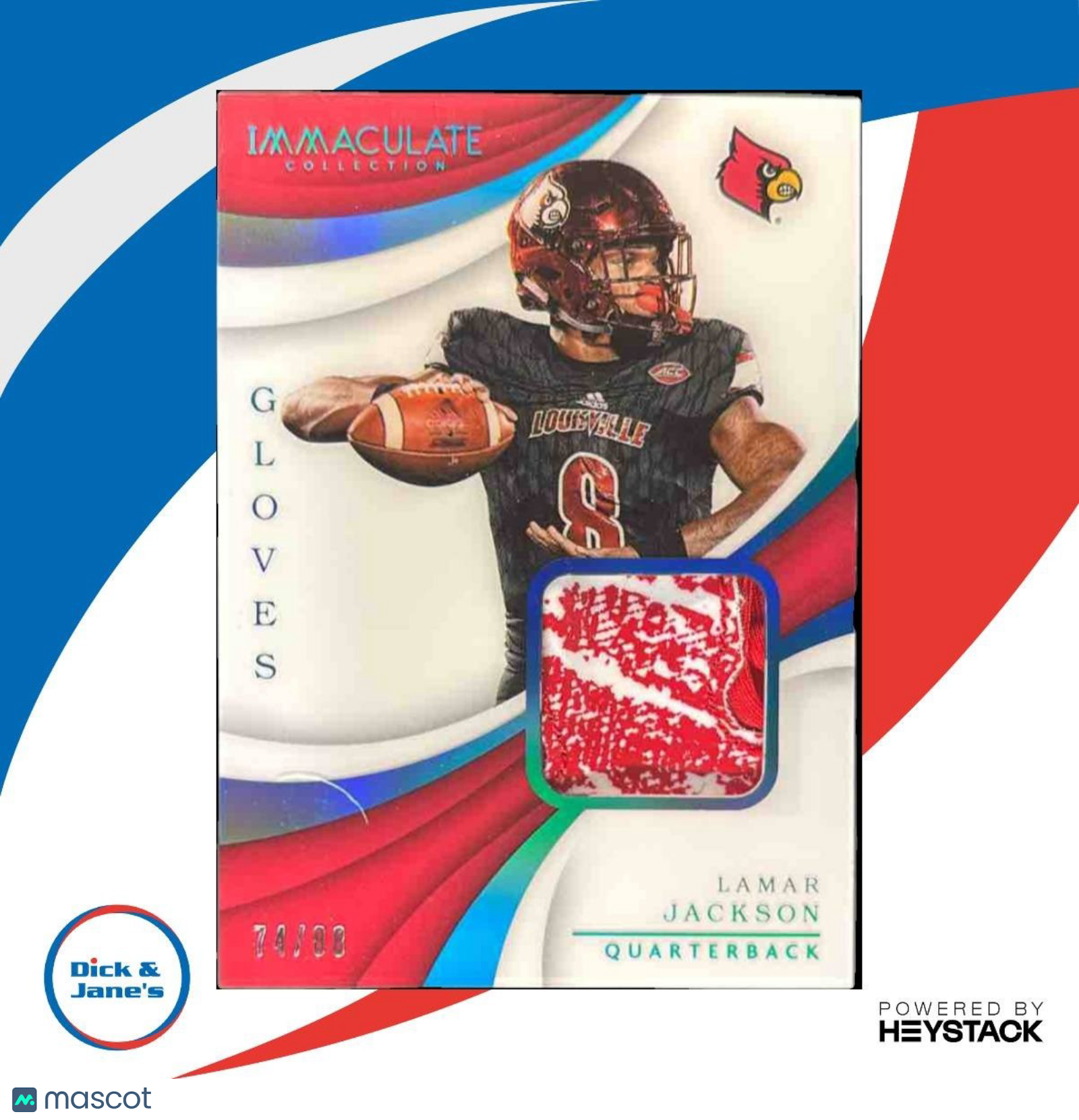 2018 Immaculate Collection Collegiate Lamar Jackson GLOVES /99 #5 RC LOUISVILLE - Sports Cards