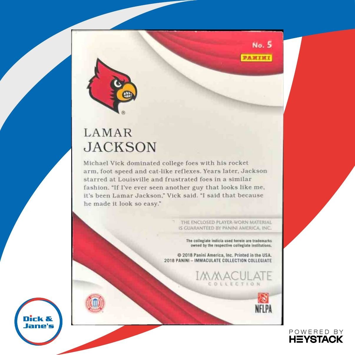 2018 Immaculate Collection Collegiate Lamar Jackson GLOVES /99 #5 RC LOUISVILLE - Sports Cards