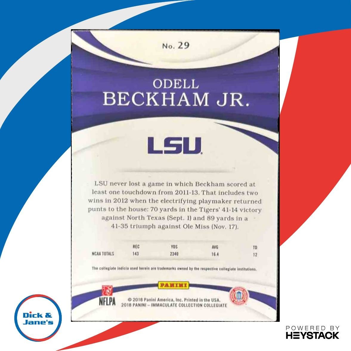 2018 Immaculate Collection Collegiate Odell Beckham Jr. BOOK END 10/10 Tigers - Sports Cards
