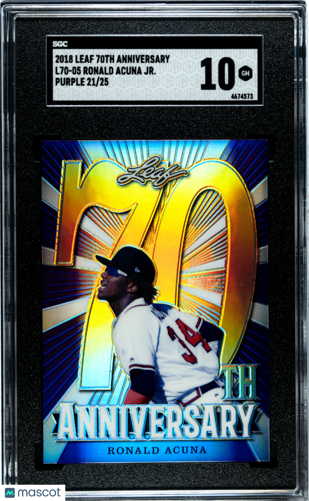 2018 Leaf 70th Anniversary Ronald Acuna JR. Purple 21/25 #L70-05 SGC 10 GEM MINT - Graded Sports Cards