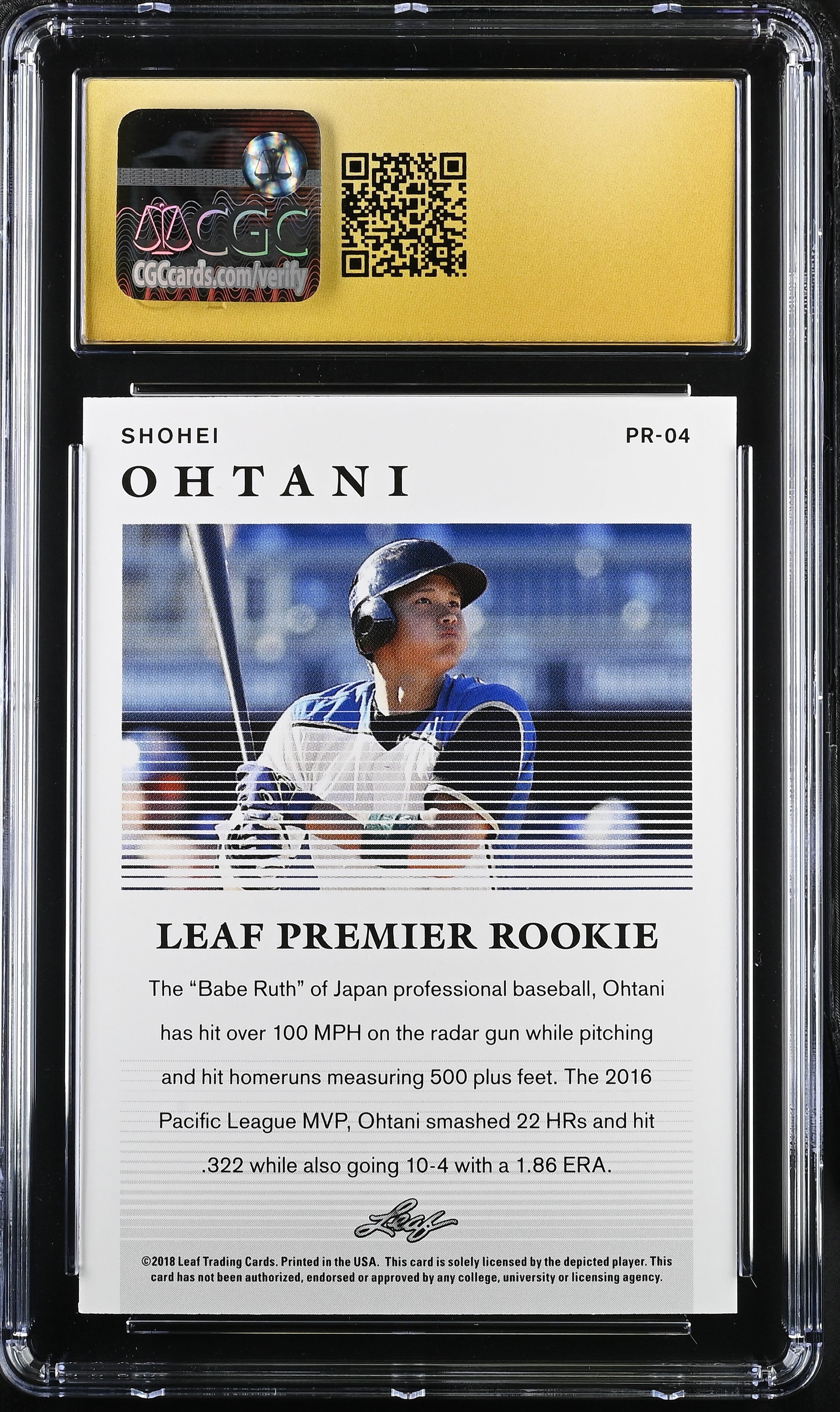 2018 Leaf Premier Rookie Shohei Ohtani #PR-04 CGC 10 - Graded Sports Cards