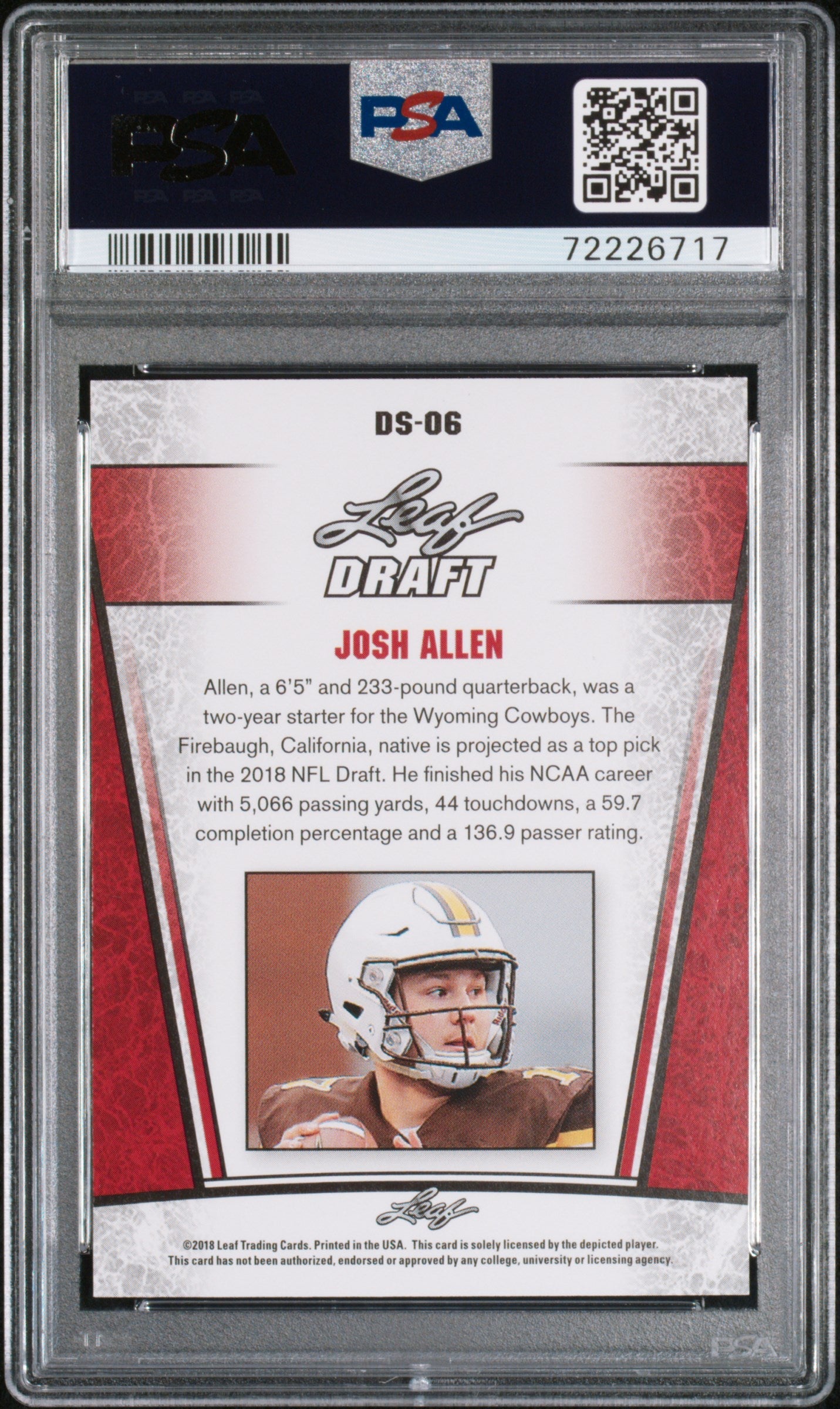 2018 Leaf Special Release Draft Silver Josh Allen #DS-06 PSA 10 GEM MINT - Graded Sports Cards