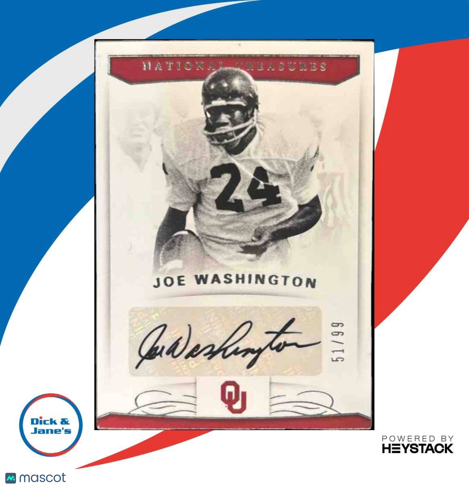 2018 National Treasures Collegiate Joe Washington Auto /99 #63 Oklahoma Sooners - Sports Cards