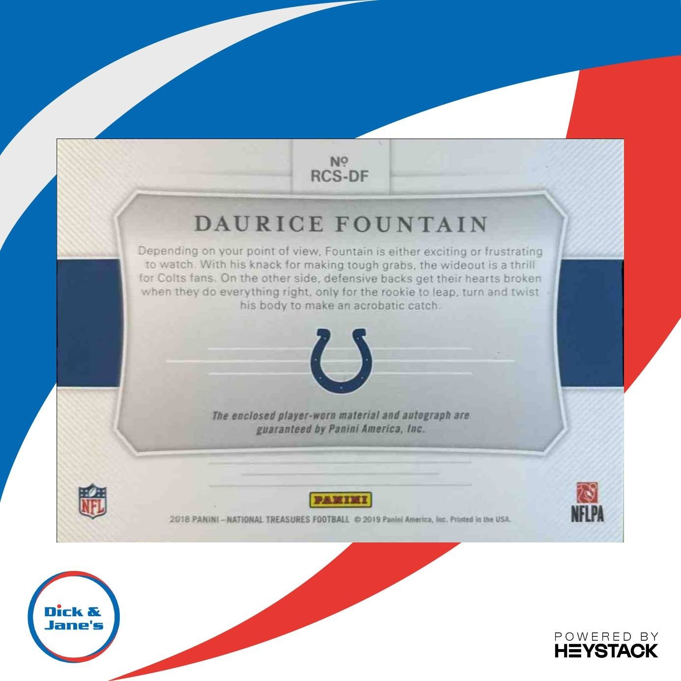 2018 National Treasures Daurice Fountain Colossal Signatures Patch /25 RC Colts - Sports Cards