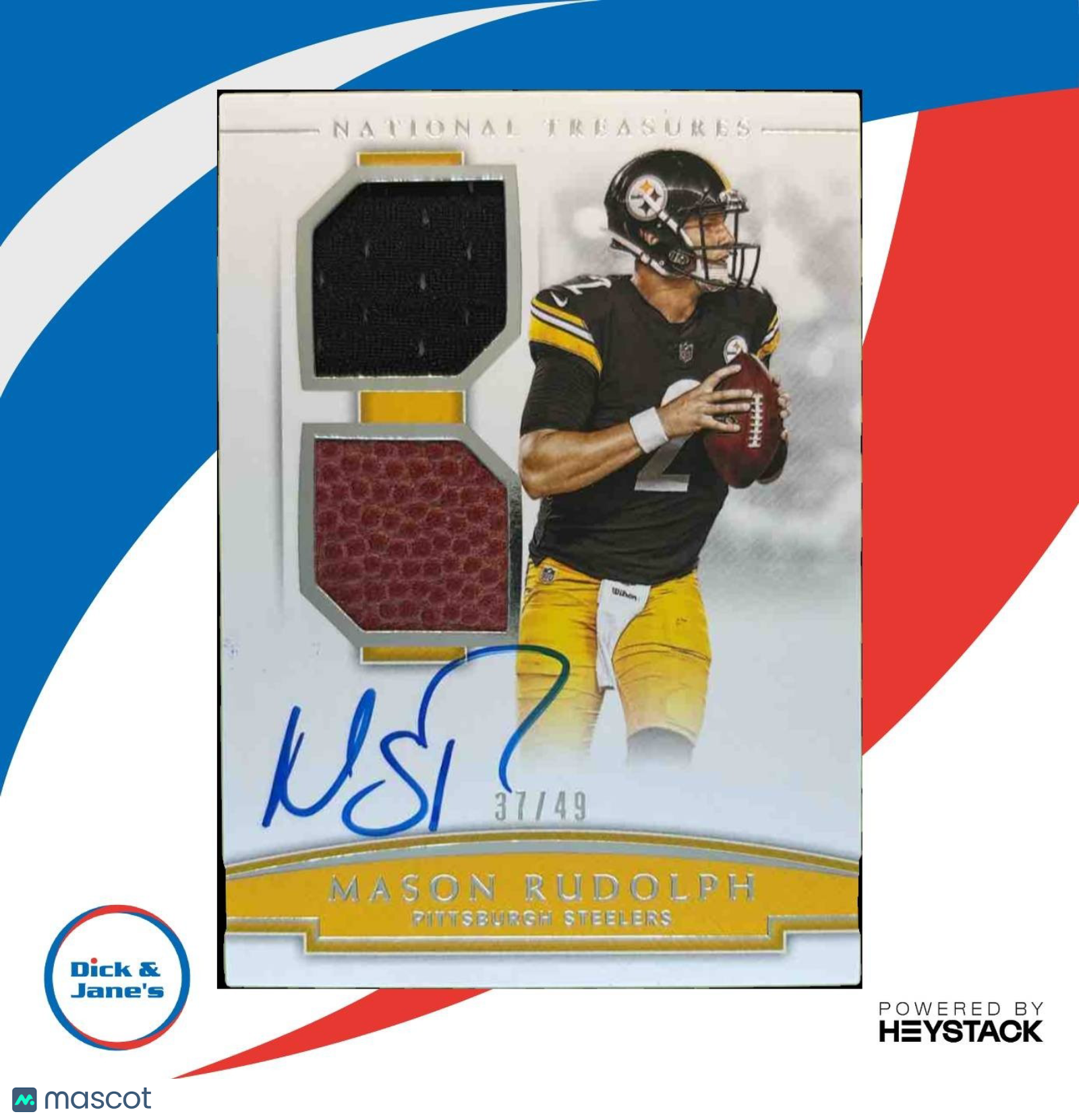 2018 National Treasures Mason Rudolph Rookie NFL Gear Patch Auto /49 RC Steelers - Sports Cards
