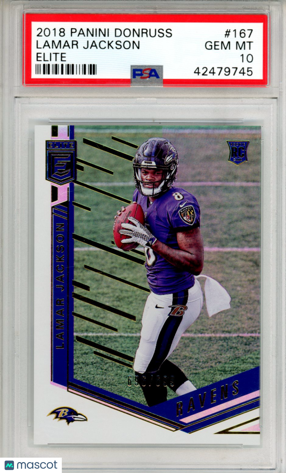 2018 Panini Donruss Elite Lamar Jackson 696/699 Rookie #167 PSA 10 GEM MINT - Graded Sports Cards