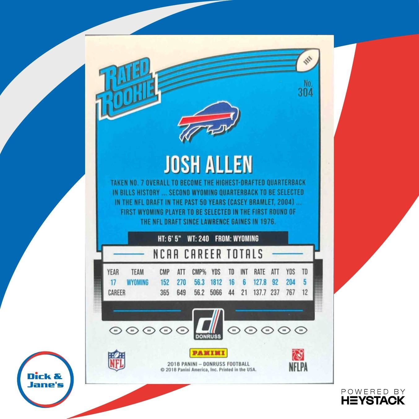 2018 Panini Donruss Josh Allen #304 RC Buffalo Bills - Sports Cards