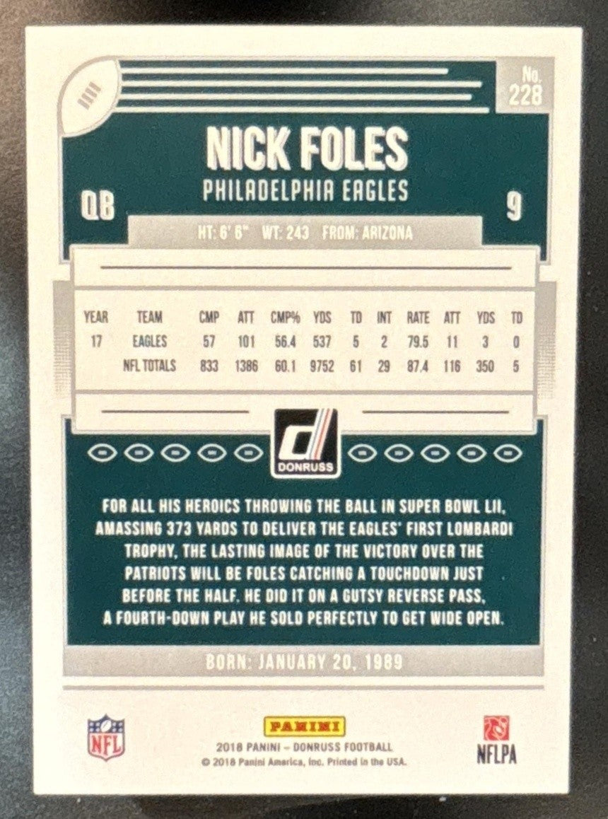 2018 Panini Donruss Nick Foles Press Proof Silver /100 #228 Philadelphia Eagles - Sports Cards