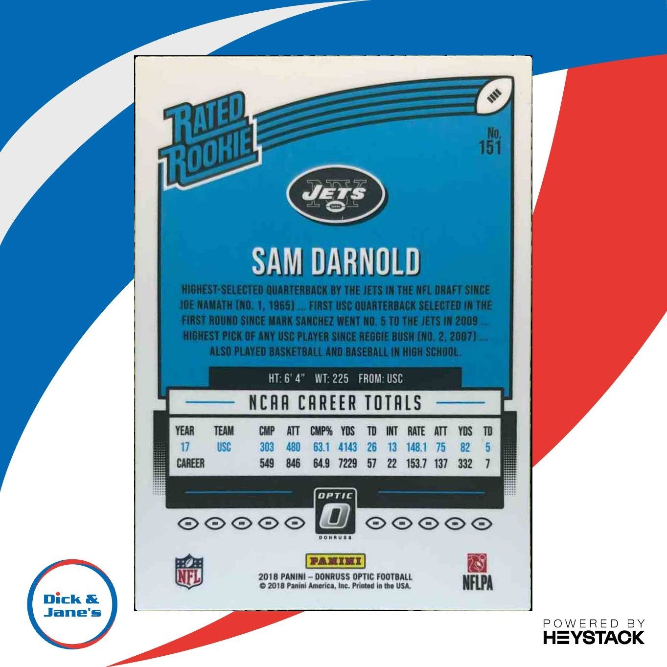 2018 Panini Donruss Optic Sam Darnold #151 RC New York Jets - Sports Cards