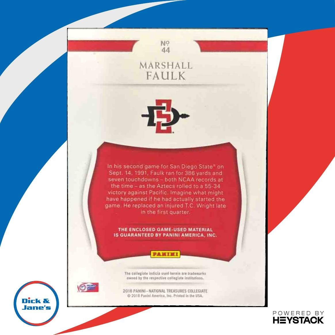 2018 Panini National Treasures Collegiate Patch Marshall Faulk /99 #44 MEM - Sports Cards