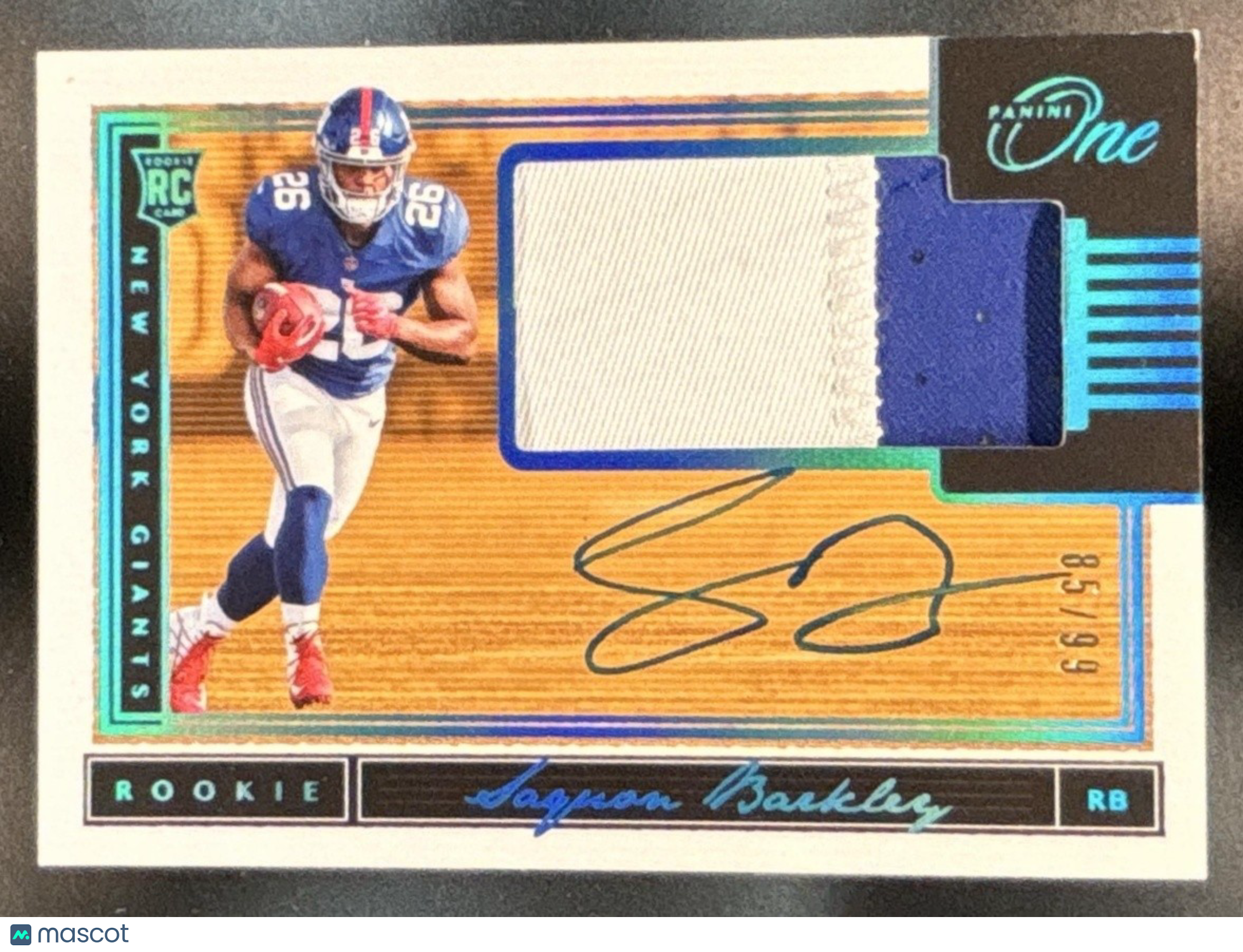 2018 Panini One Saquon Barkley Rookie Patch Auto Blue /99 #5 RC New York Giants - Sports Cards