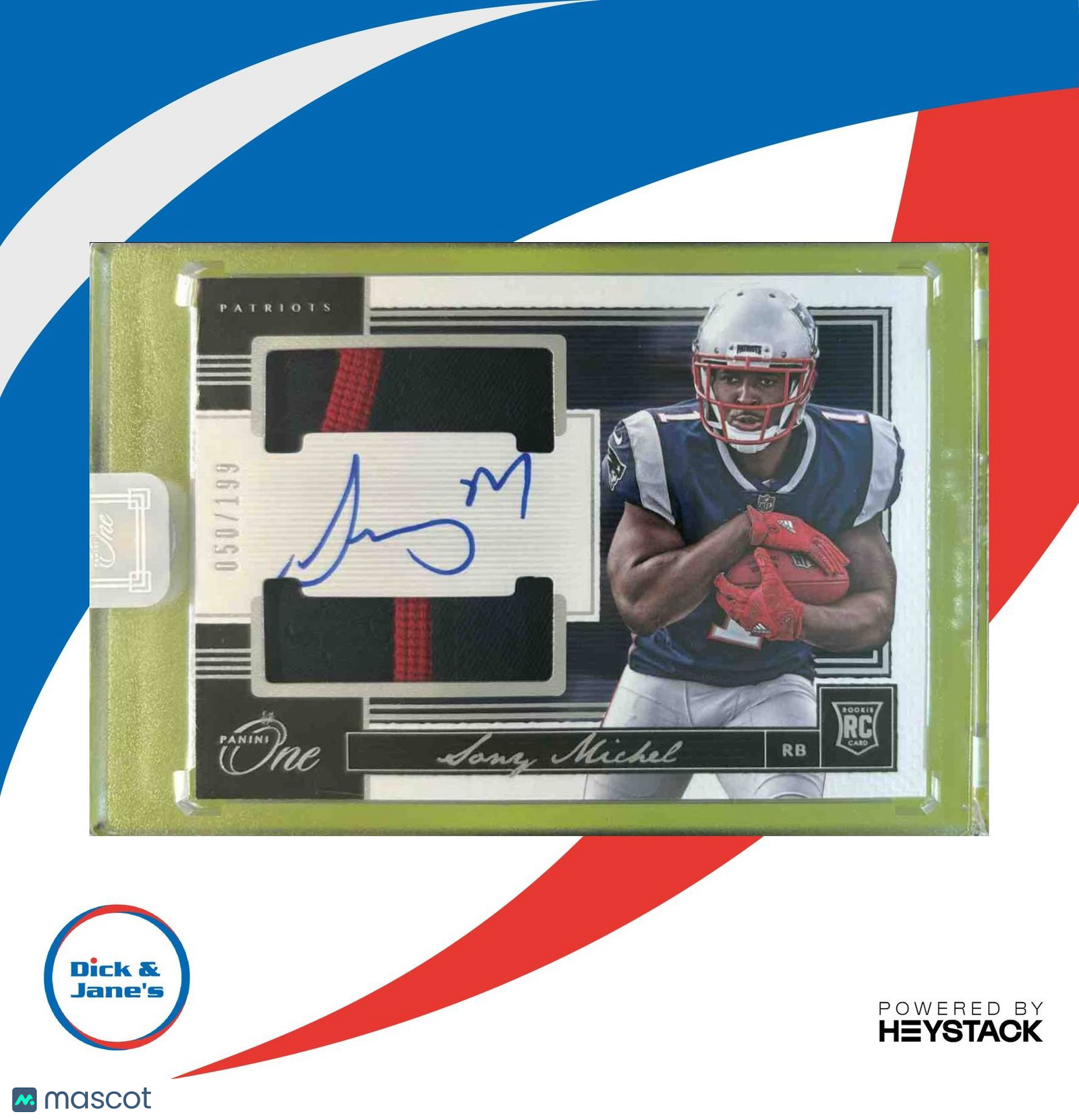 2018 Panini One Sony Michel Rookie Dual Patch Auto 50/199 #54 RC Patriots - Sports Cards
