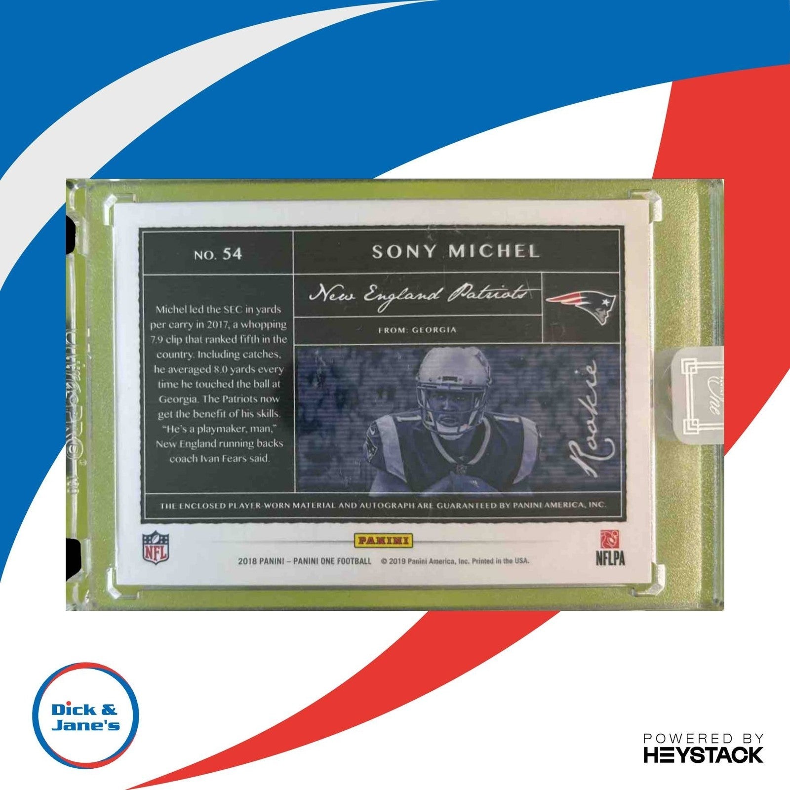 2018 Panini One Sony Michel Rookie Dual Patch Auto 50/199 #54 RC Patriots - Sports Cards