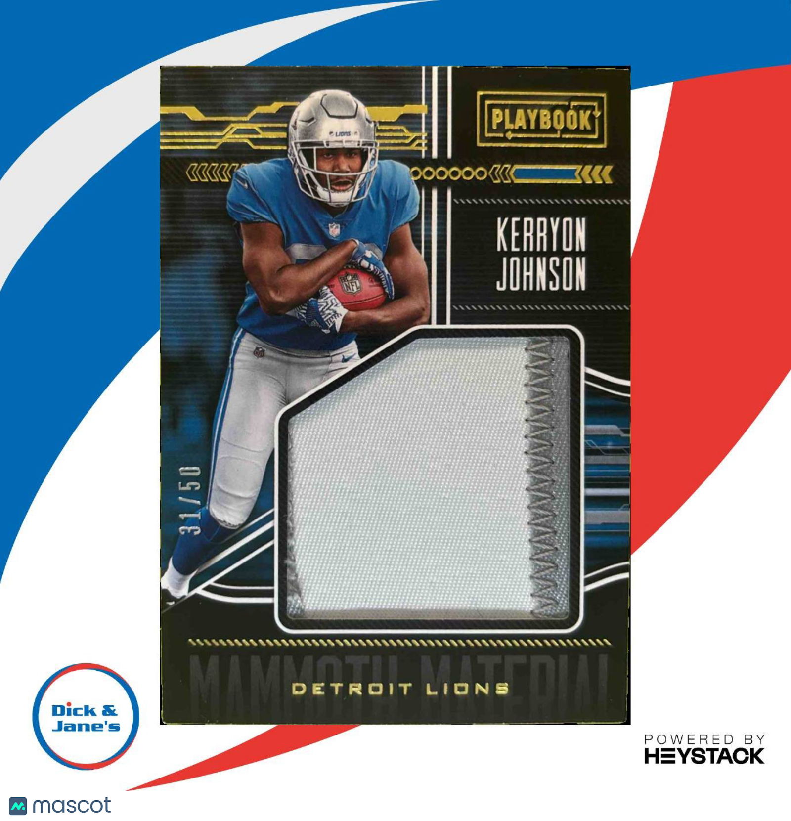 2018 Panini Playbook Kerryon Johnson Mammoth Material Relics Prime /50 Lions - Sports Cards