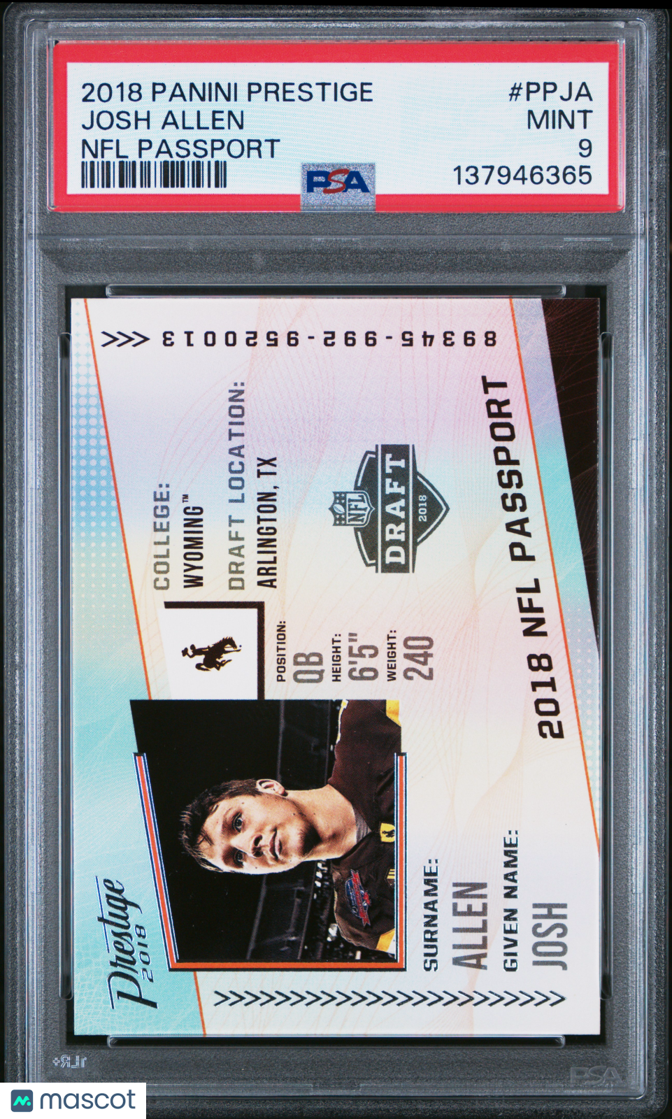 2018 Panini Prestige NFL Passport Josh Allen #PPJA PSA 9 MINT Buffalo Bills - Graded Sports Cards