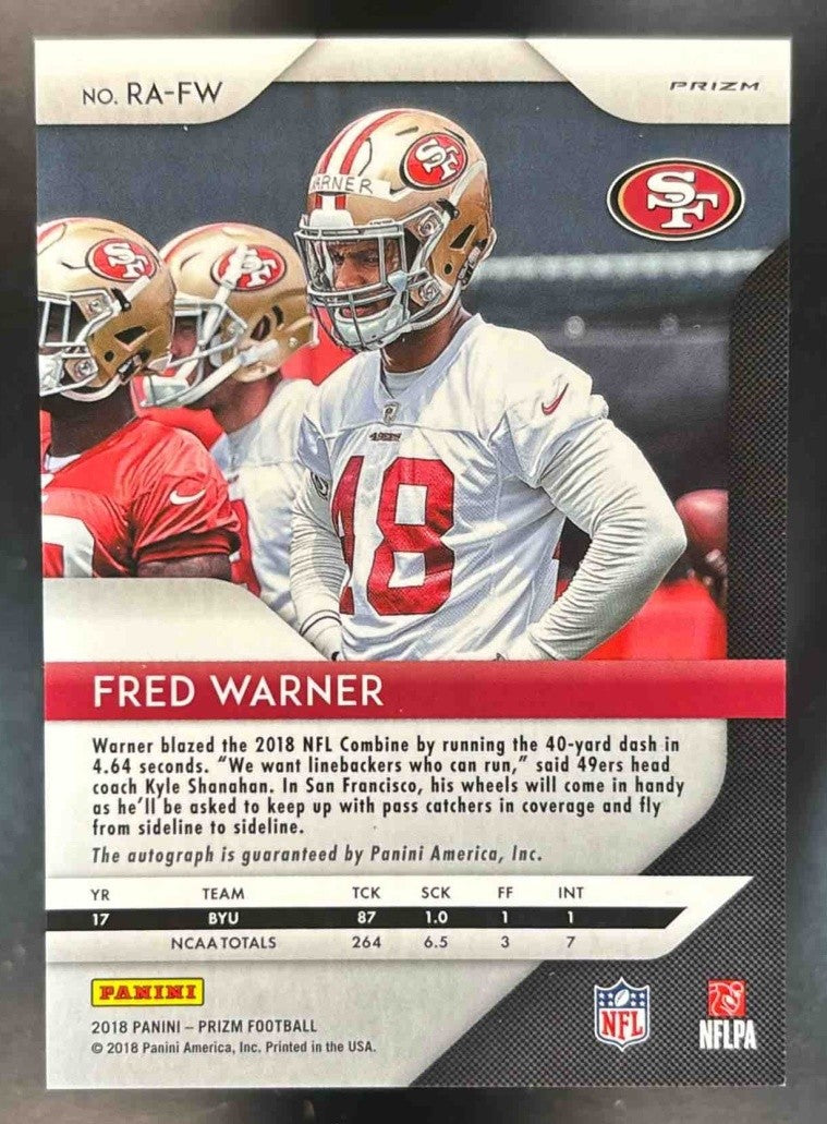 2018 Panini Prizm Fred Warner Rookie Auto Silver #RA-FW RC San Francisco 49ers - Sports Cards