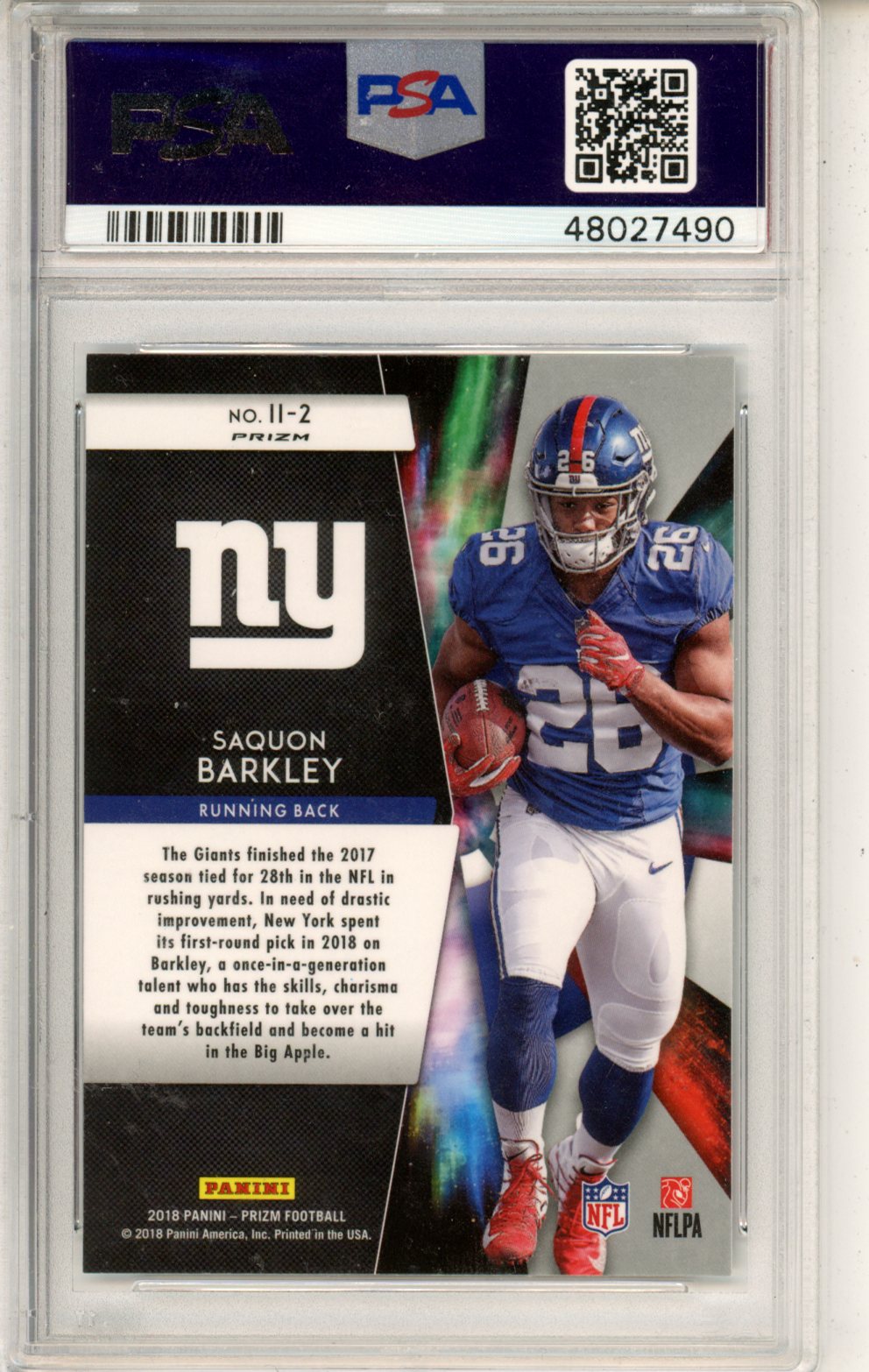 2018 Panini Prizm Instant Impact Saquon Barkley #II 2 PSA 9 New York Giants Graded Sports Cards